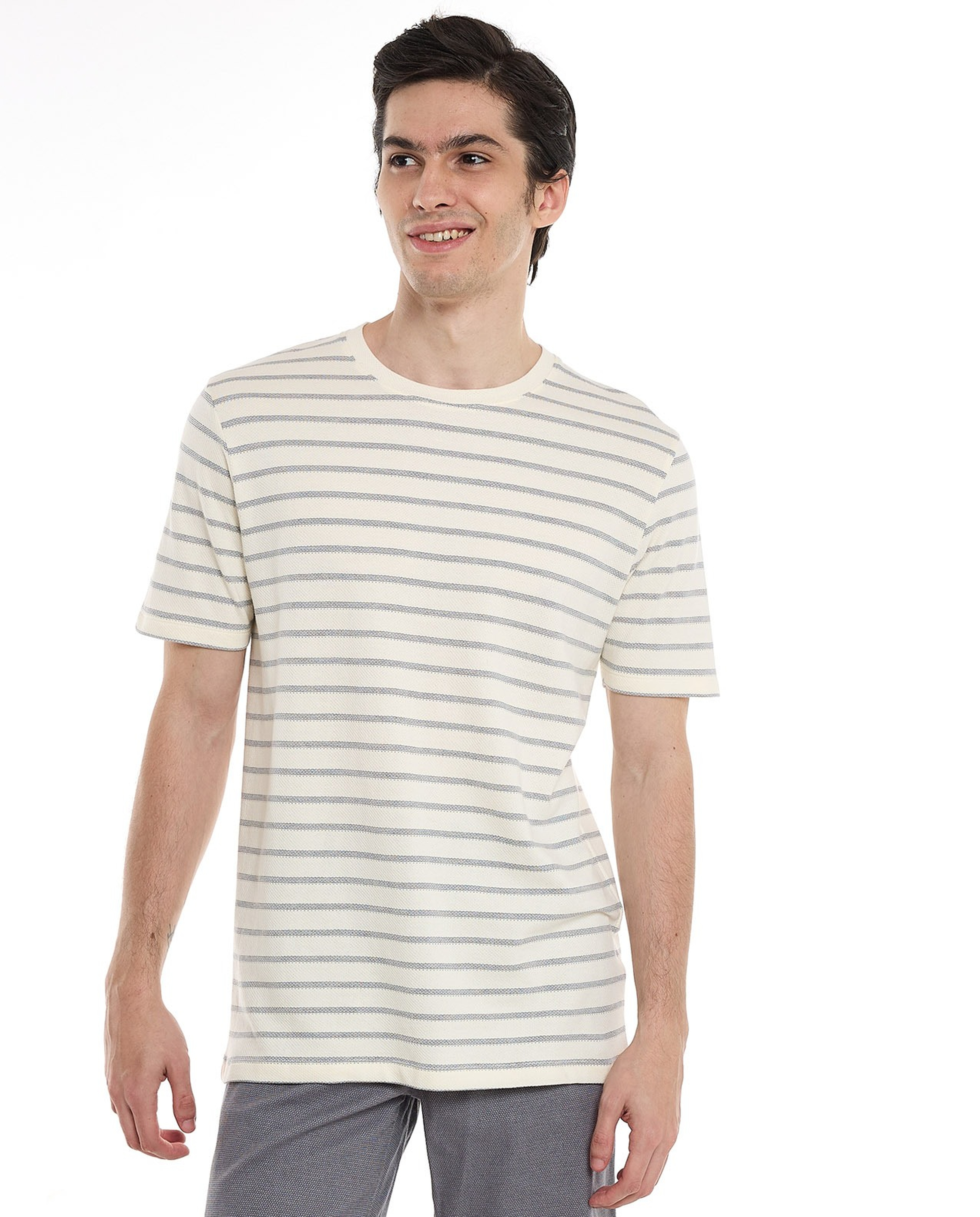 Striped T-Shirt with Crew Neck and Short Sleeves