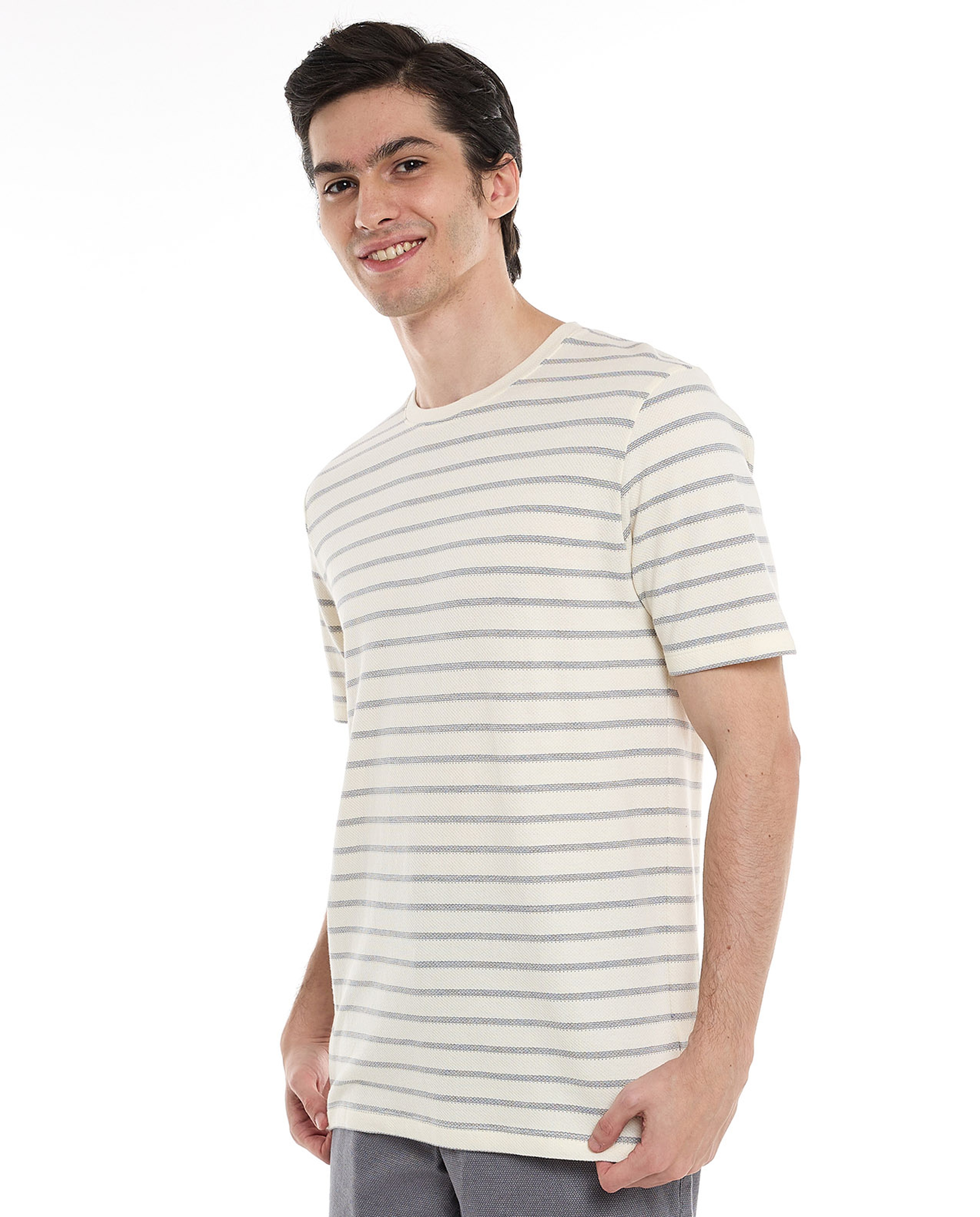 Striped T-Shirt with Crew Neck and Short Sleeves
