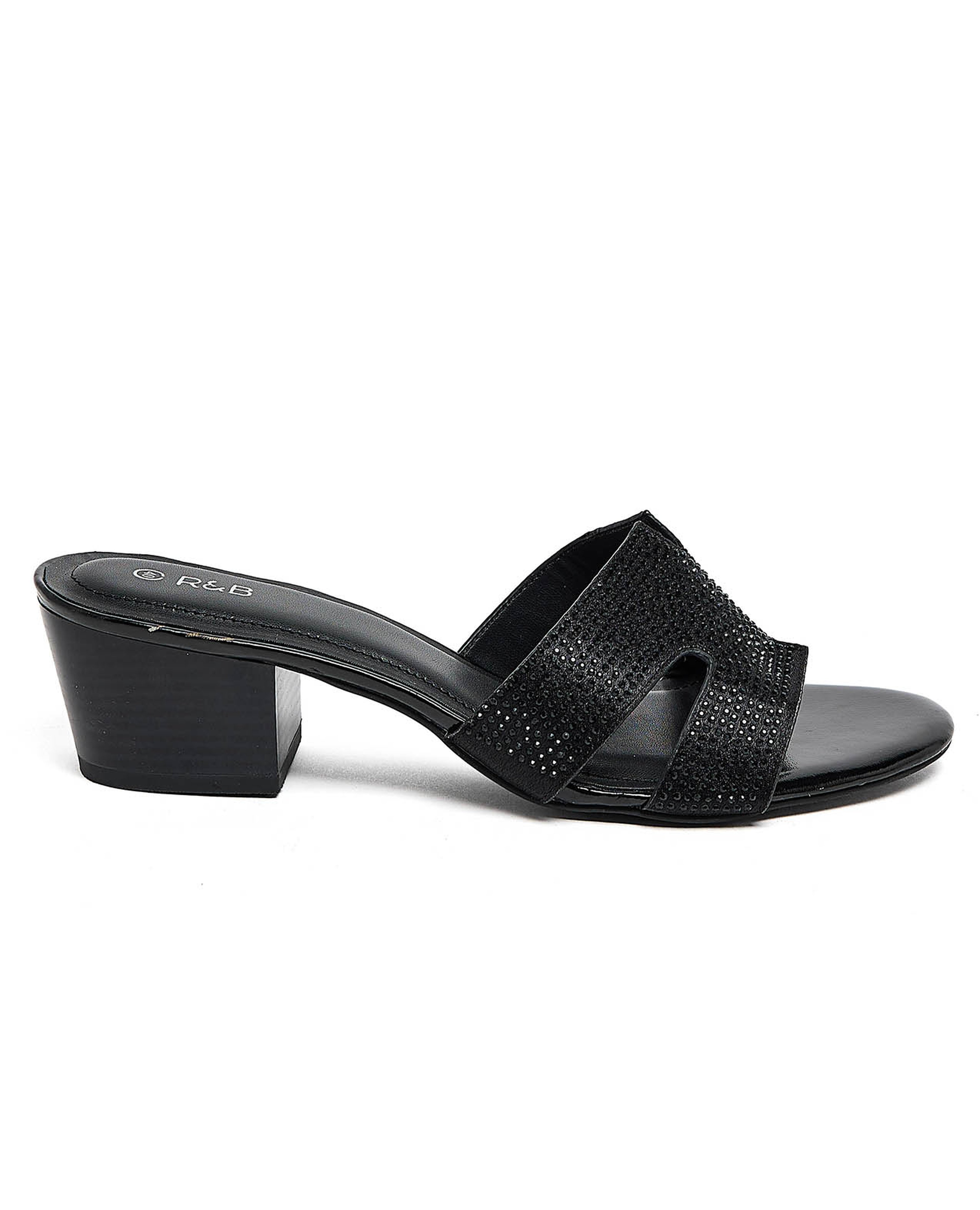 Embellished Black Heel Sandals