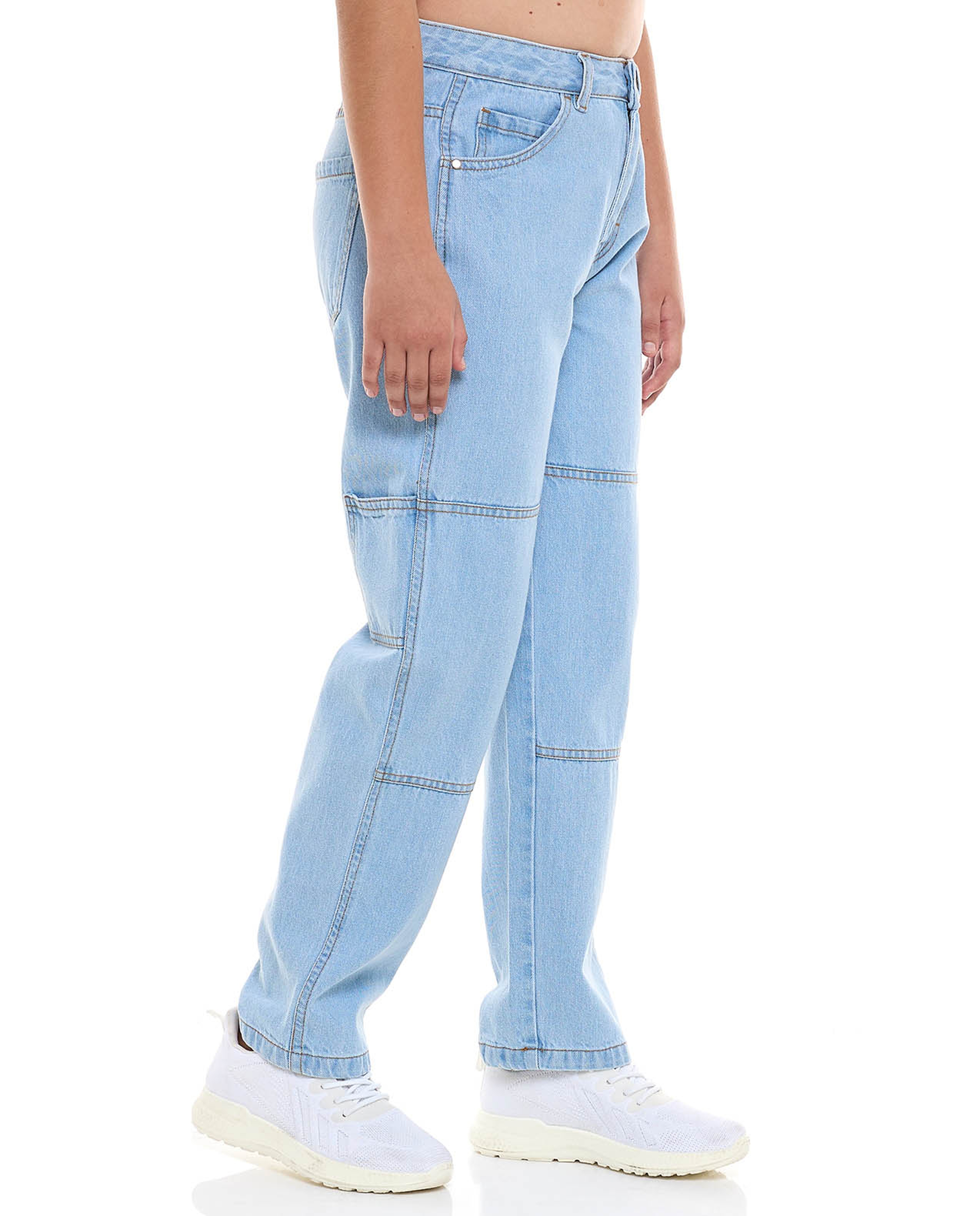 Faded Relaxed Fit Jeans with Button Closure
