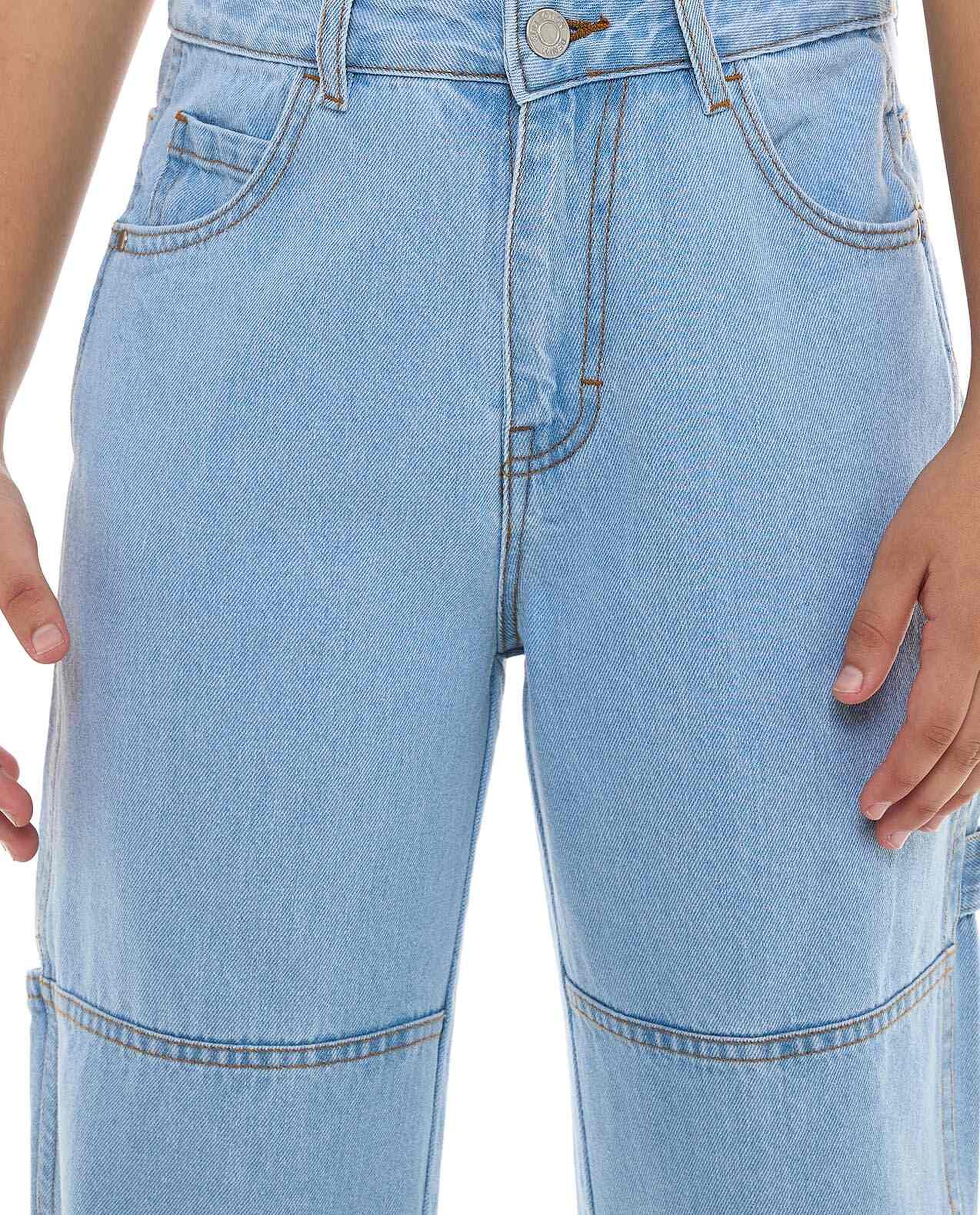 Faded Relaxed Fit Jeans with Button Closure