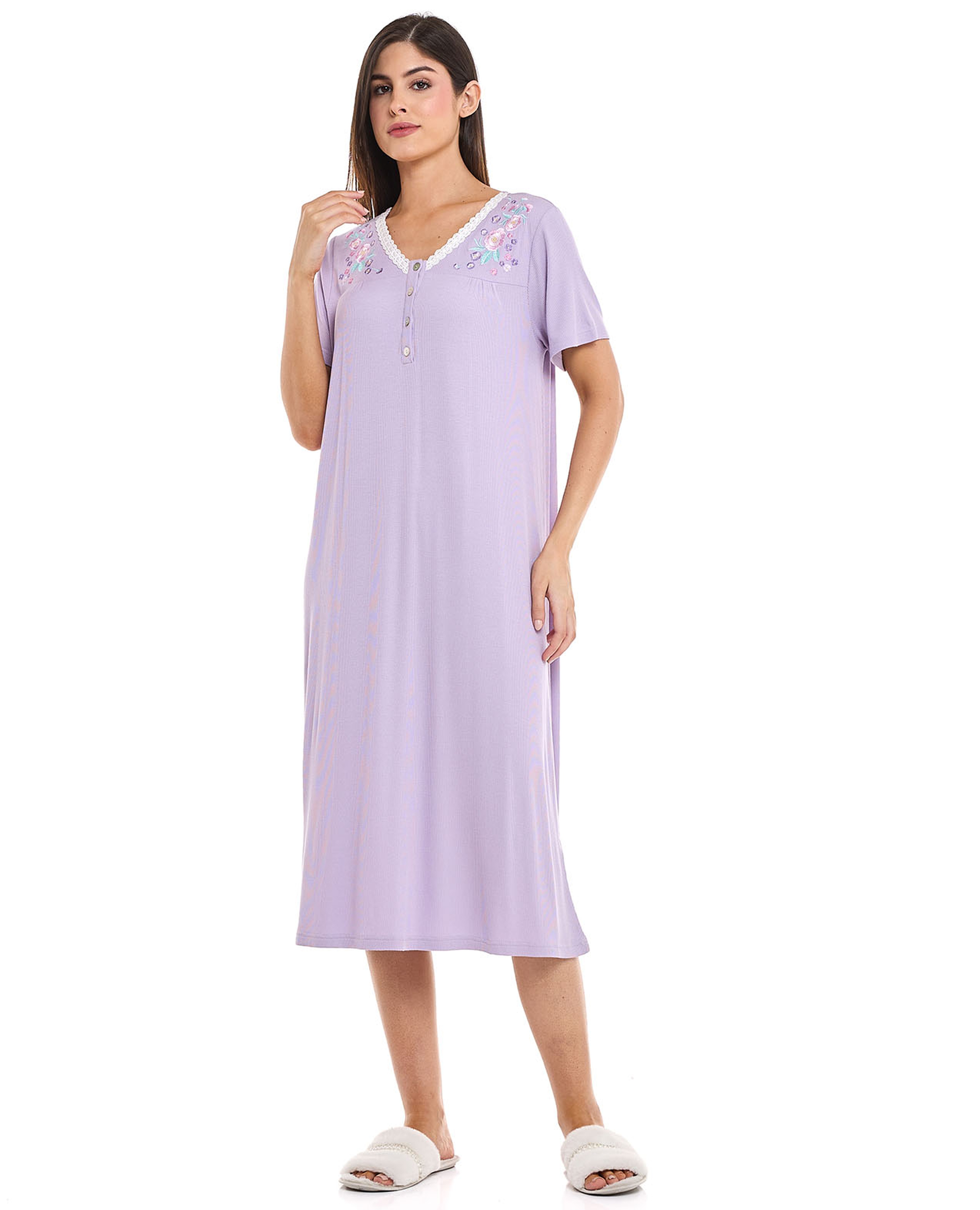 Embroidery Detail Nightdress with Short Sleeves