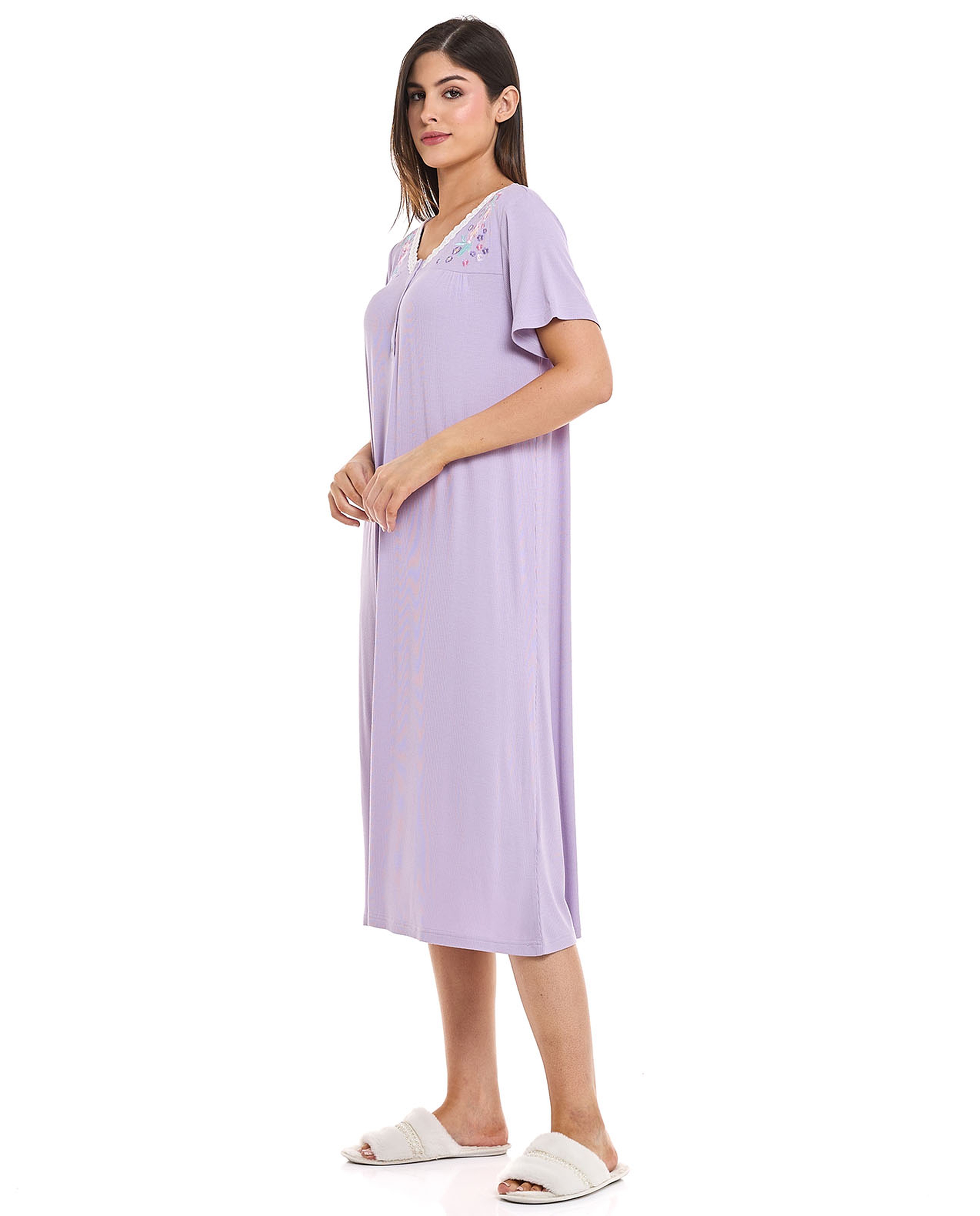 Embroidery Detail Nightdress with Short Sleeves