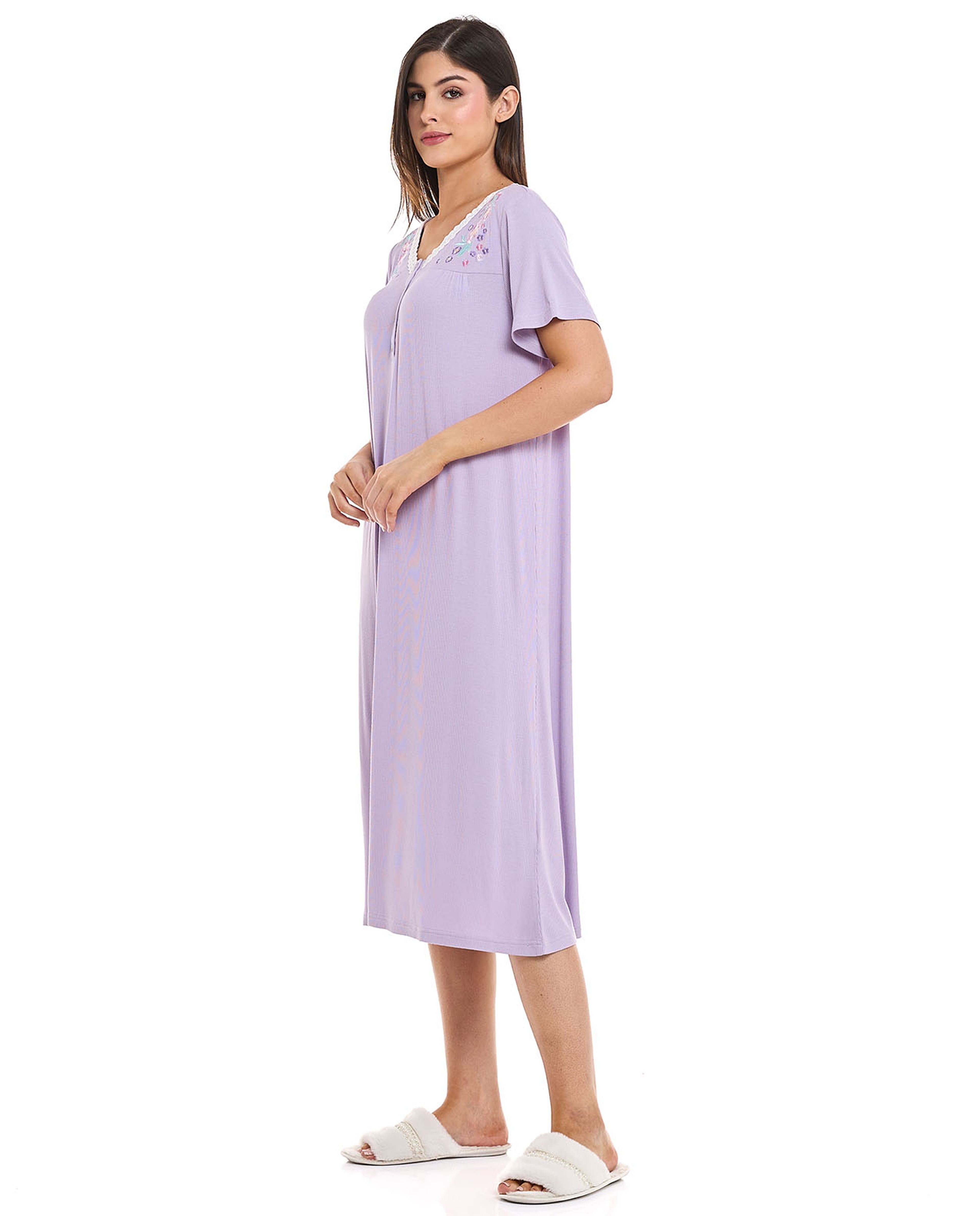 Embroidery Detail Nightdress with Short Sleeves