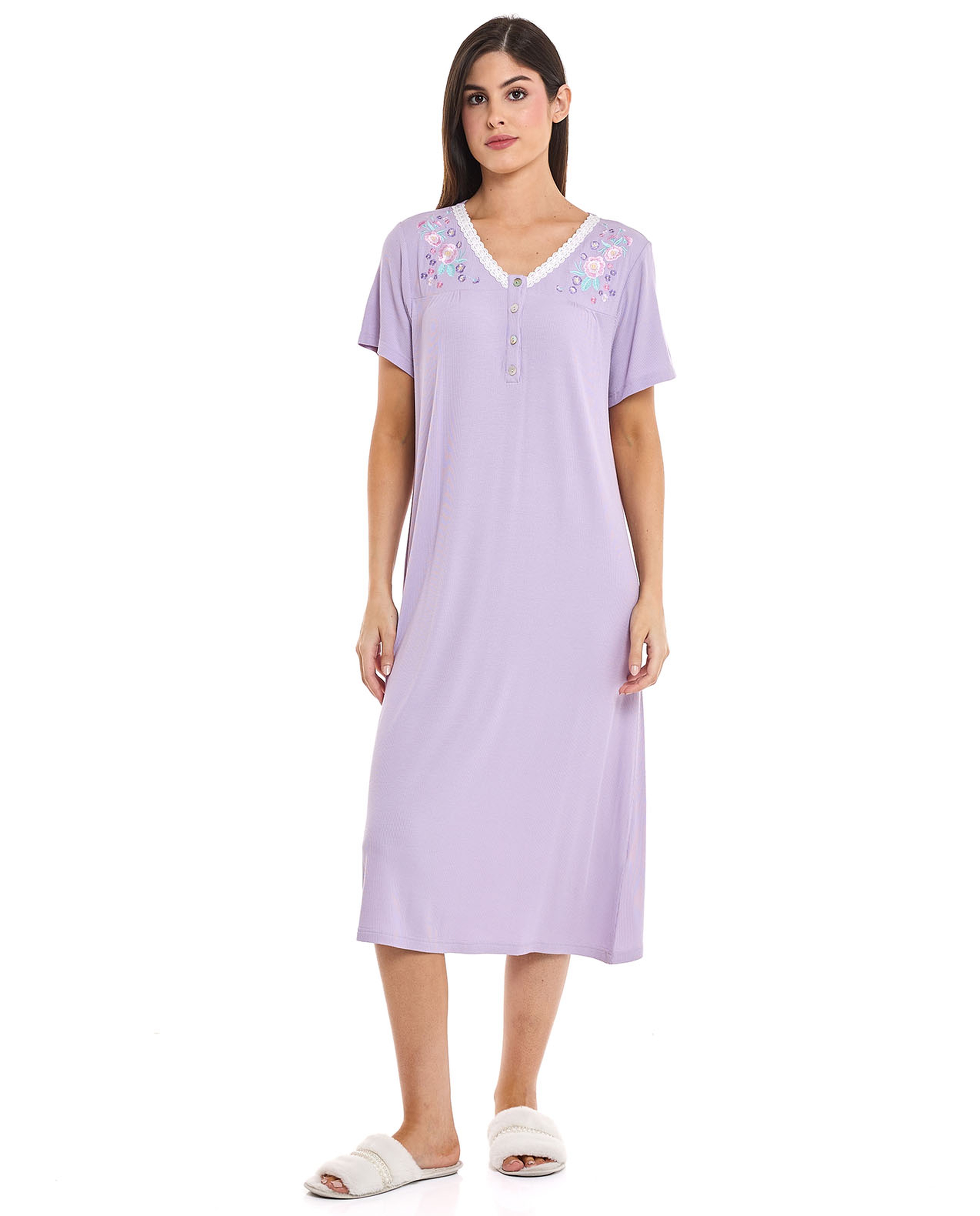 Embroidery Detail Nightdress with Short Sleeves