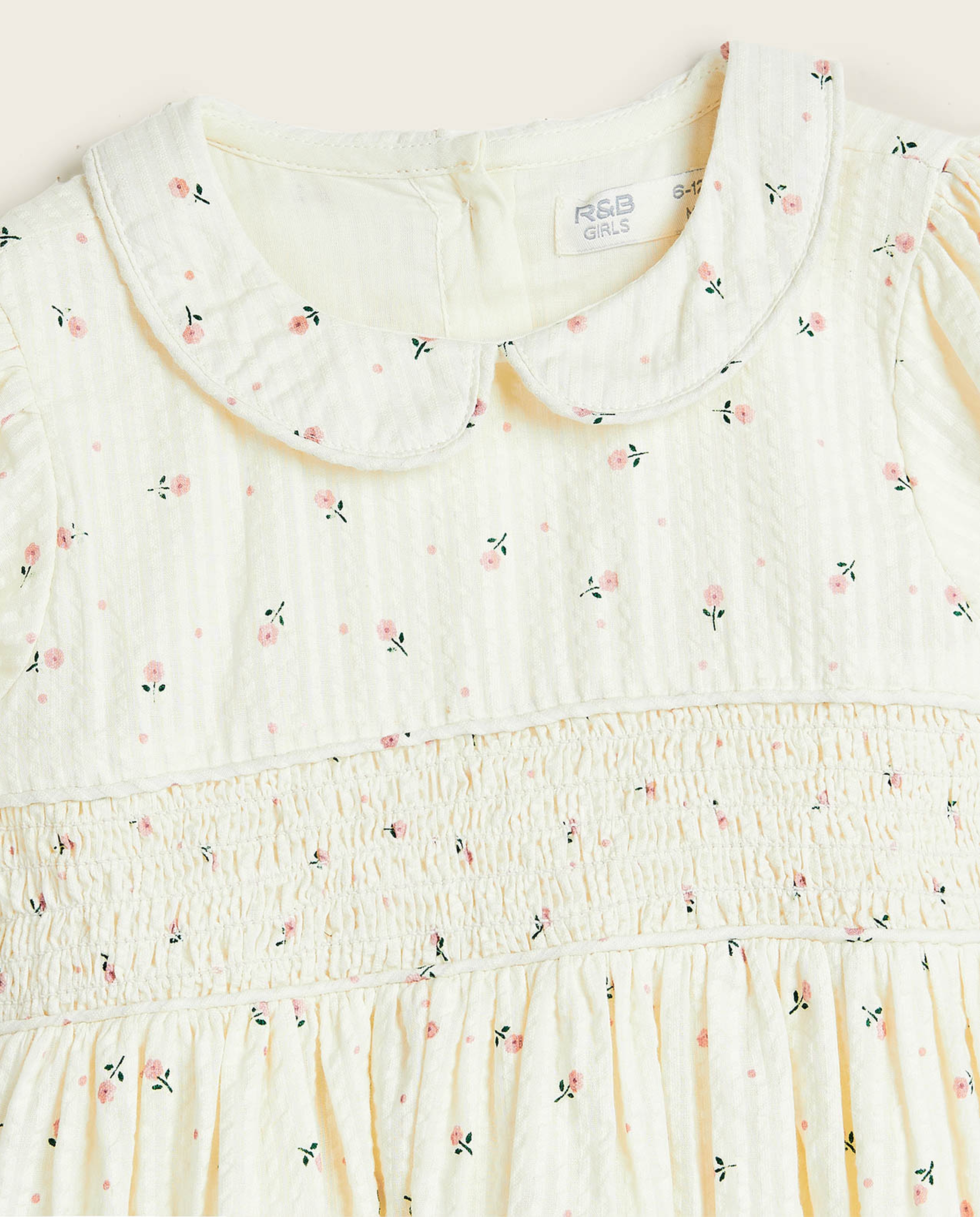 Printed Fit and Flare Dress with Baby Collar and Puff Sleeves