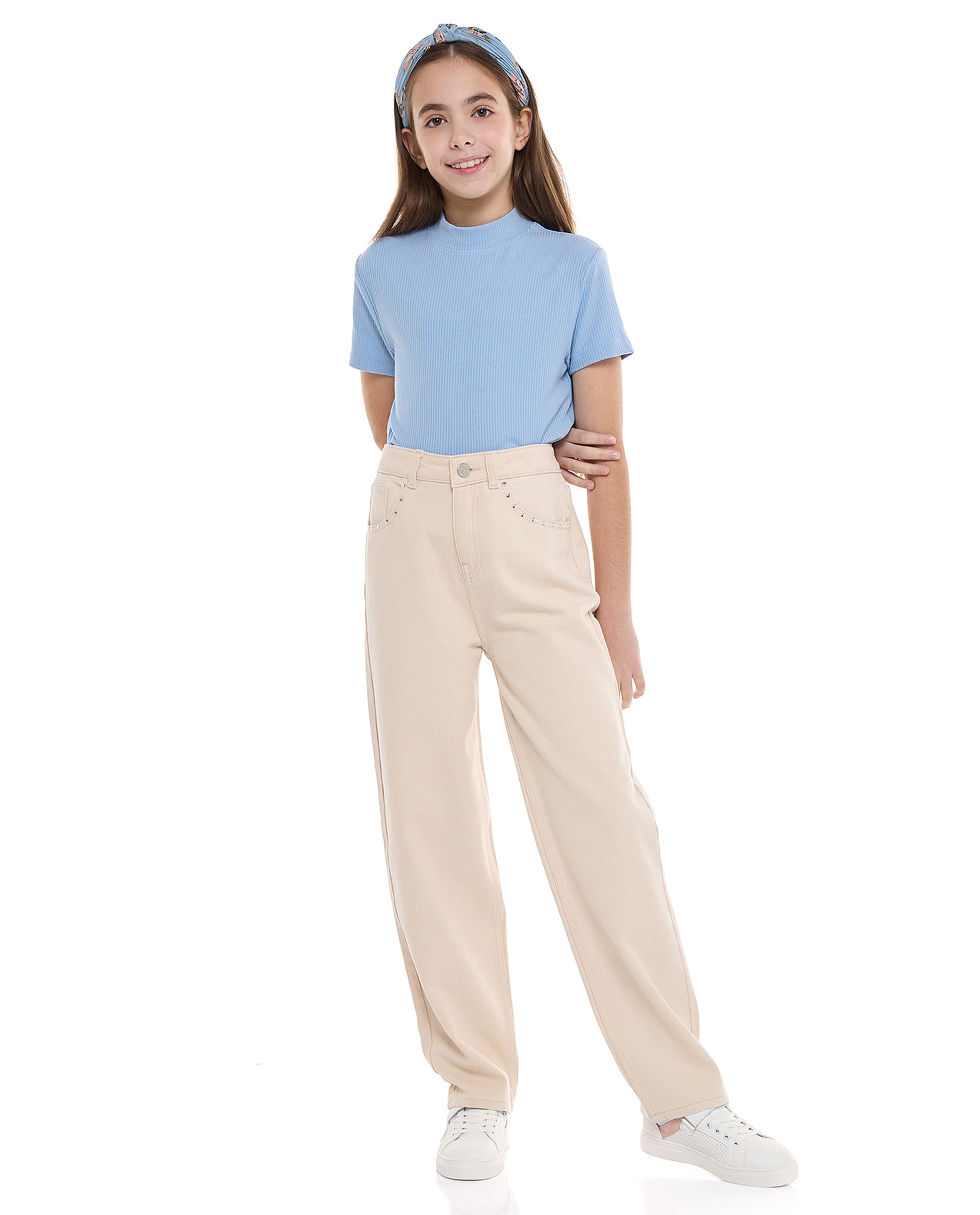 Solid Relaxed Fit Pants With Button Closure
