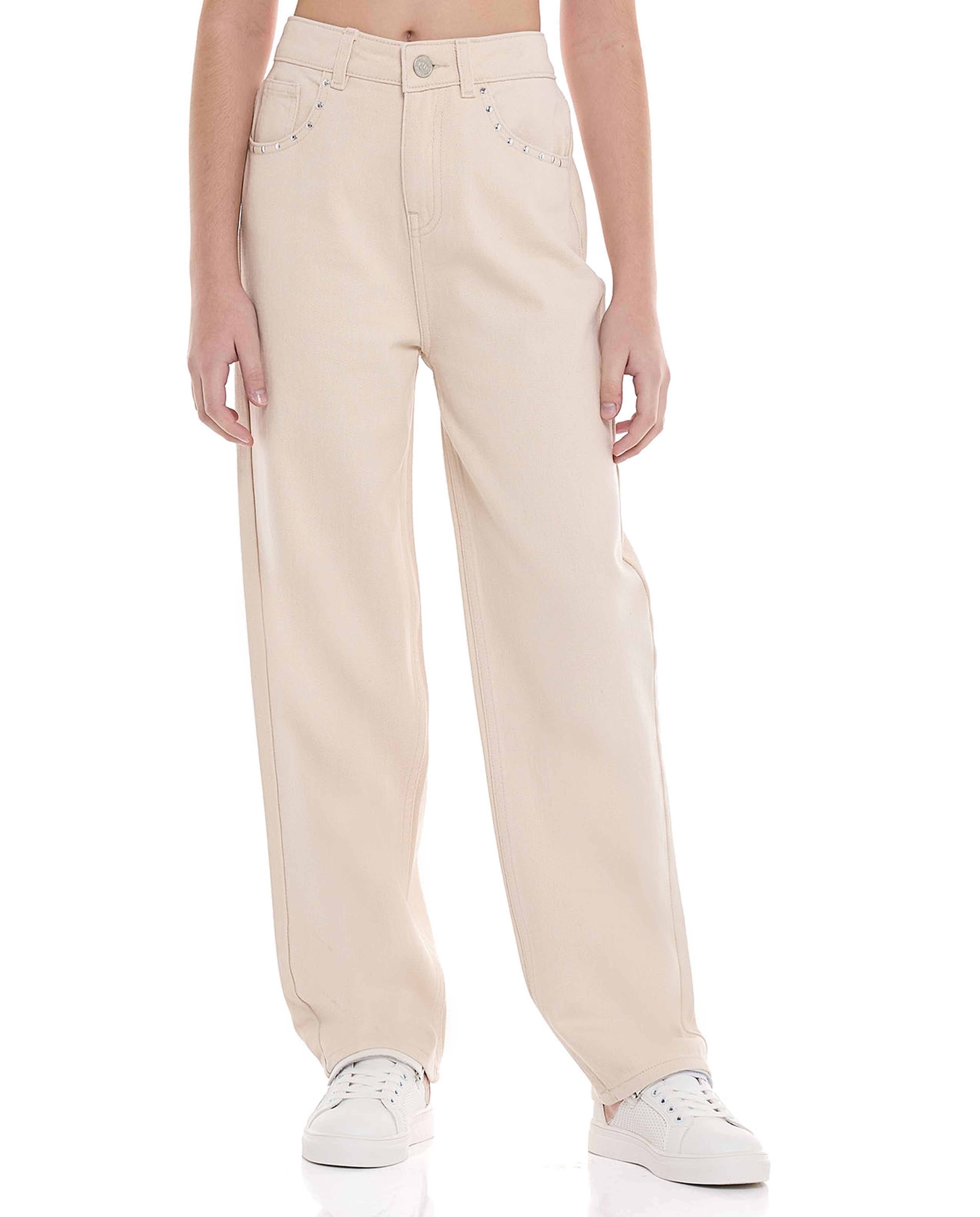 Solid Relaxed Fit Pants With Button Closure