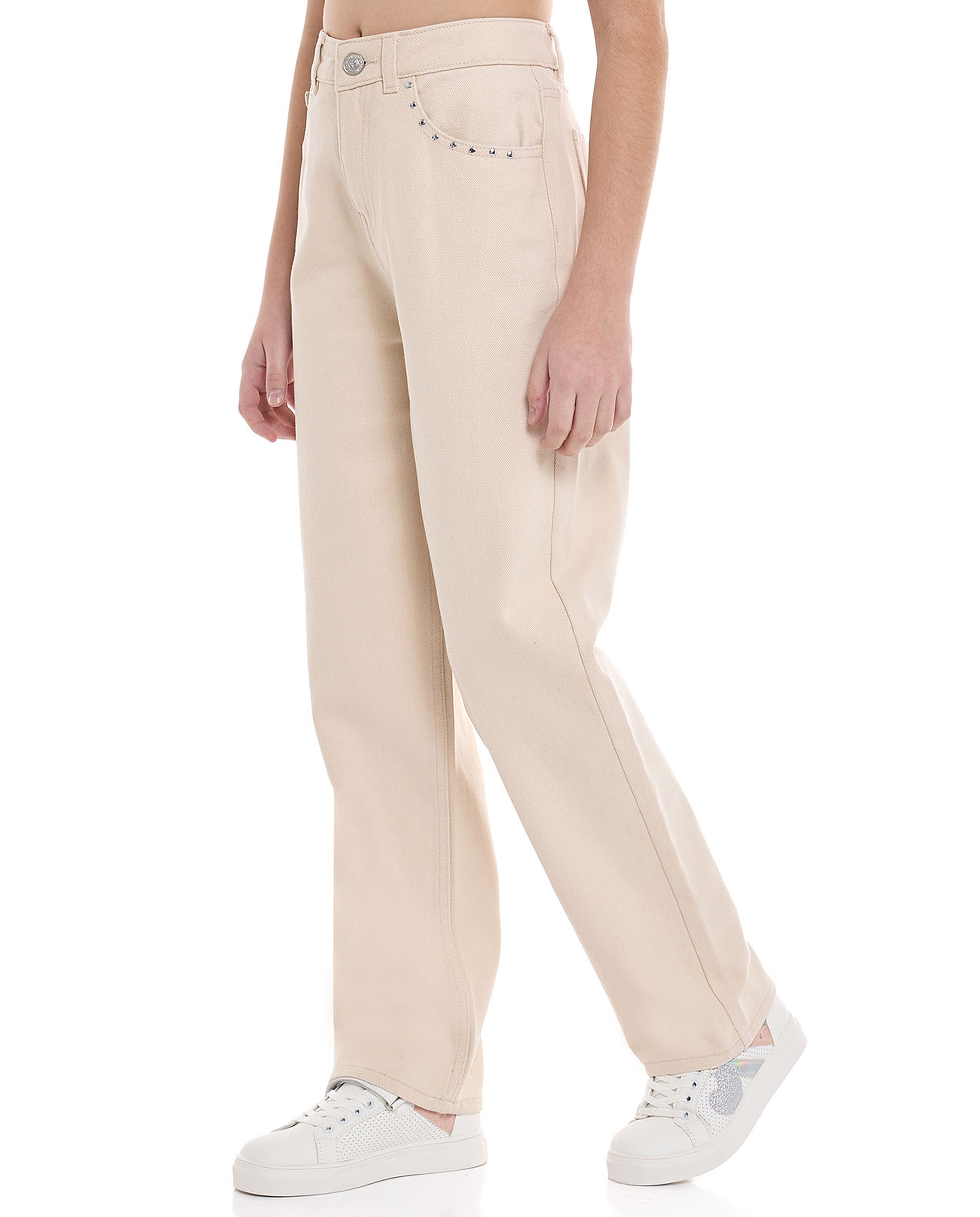 Solid Relaxed Fit Pants With Button Closure