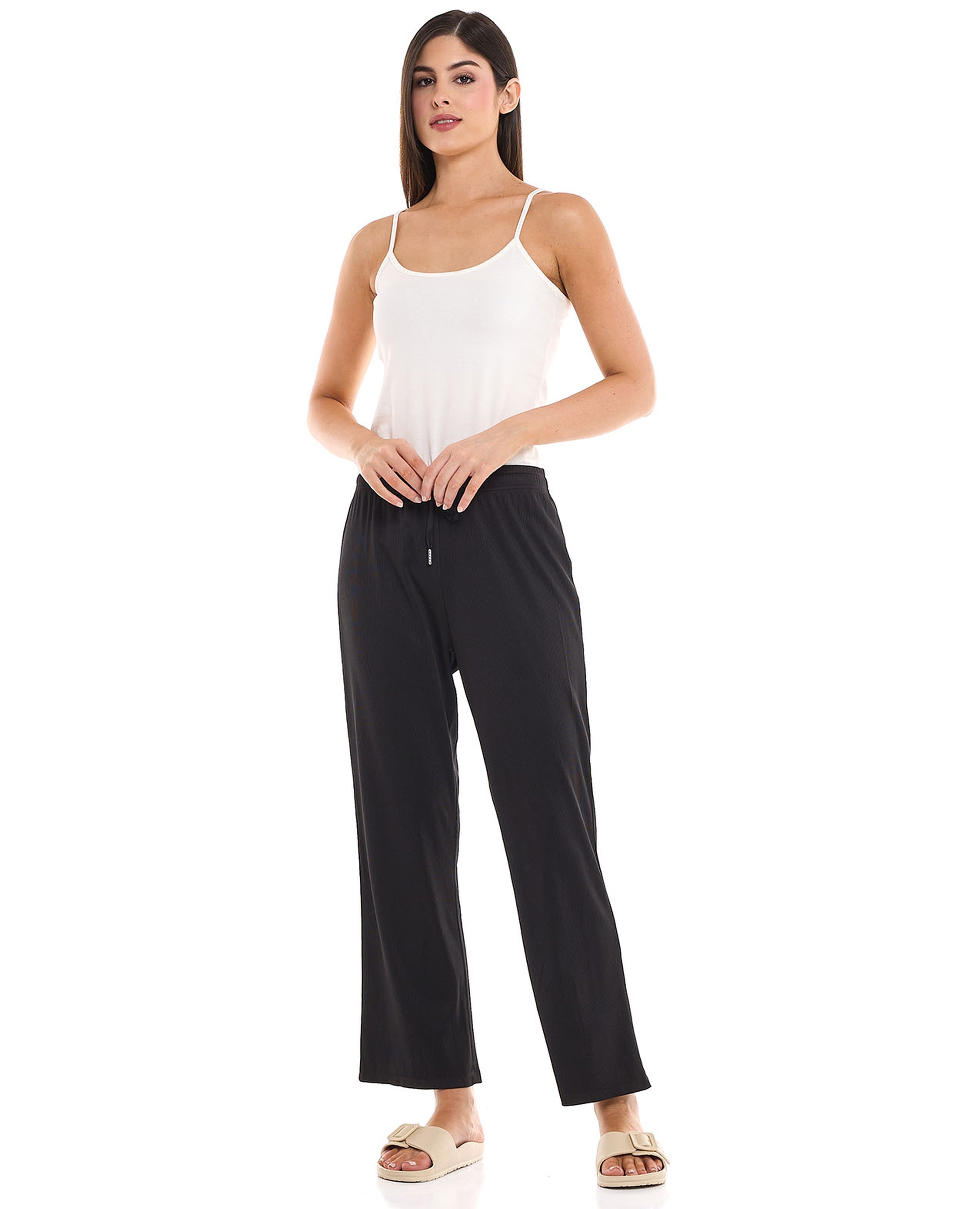 Solid Lounge Pants with Drawstring Waist