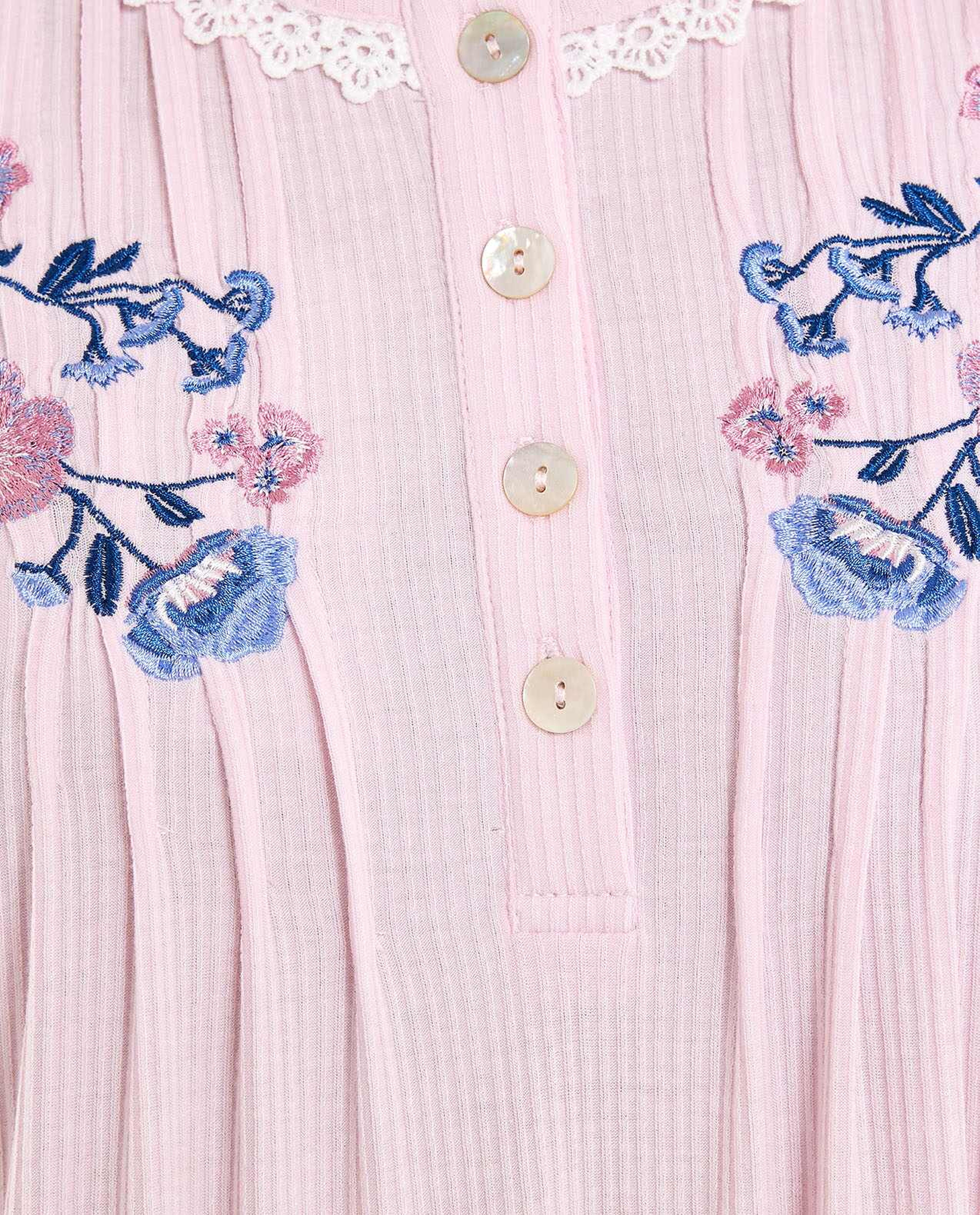 Embroidered Night Gown with Short Sleeves