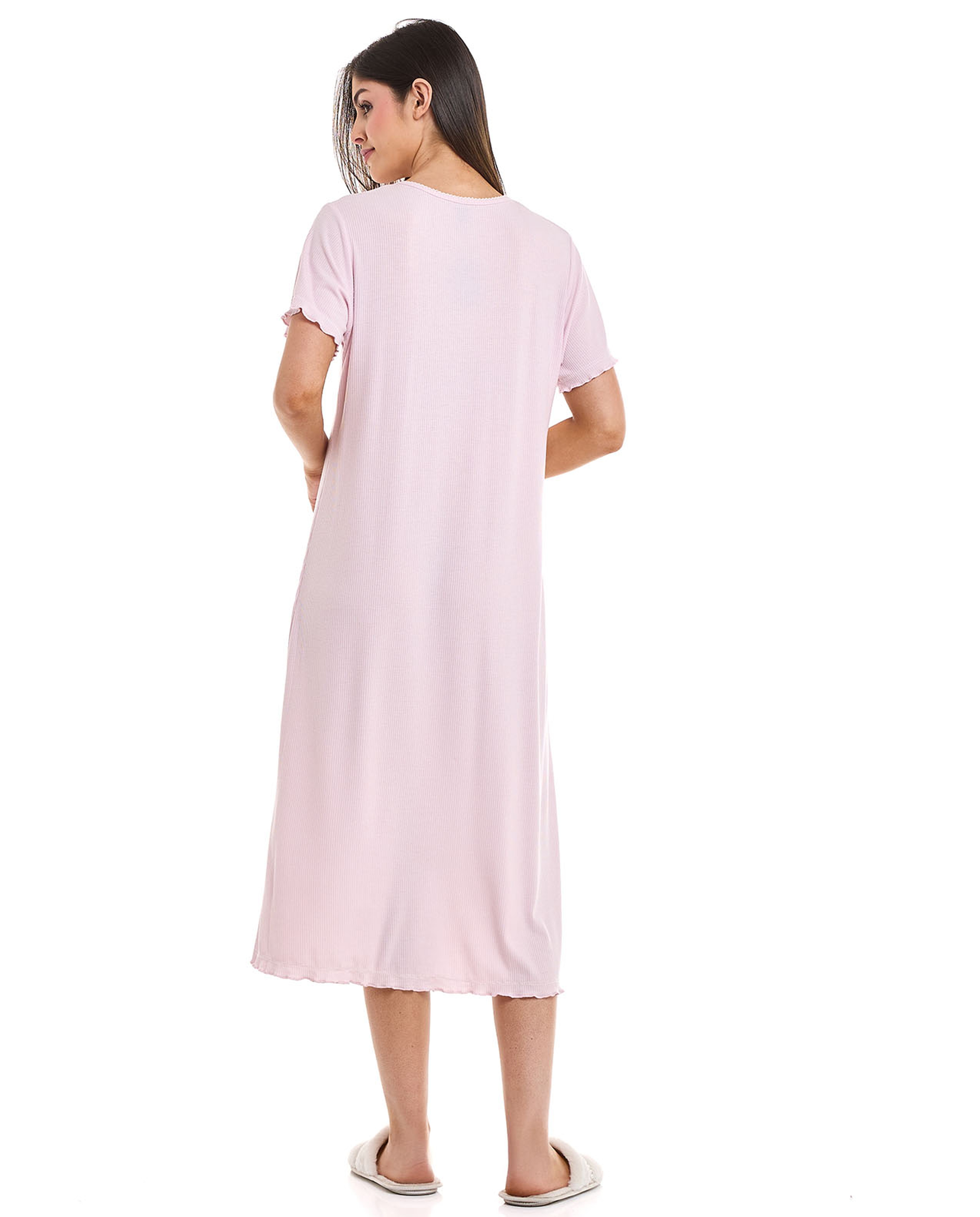 Embroidered Night Gown with Short Sleeves