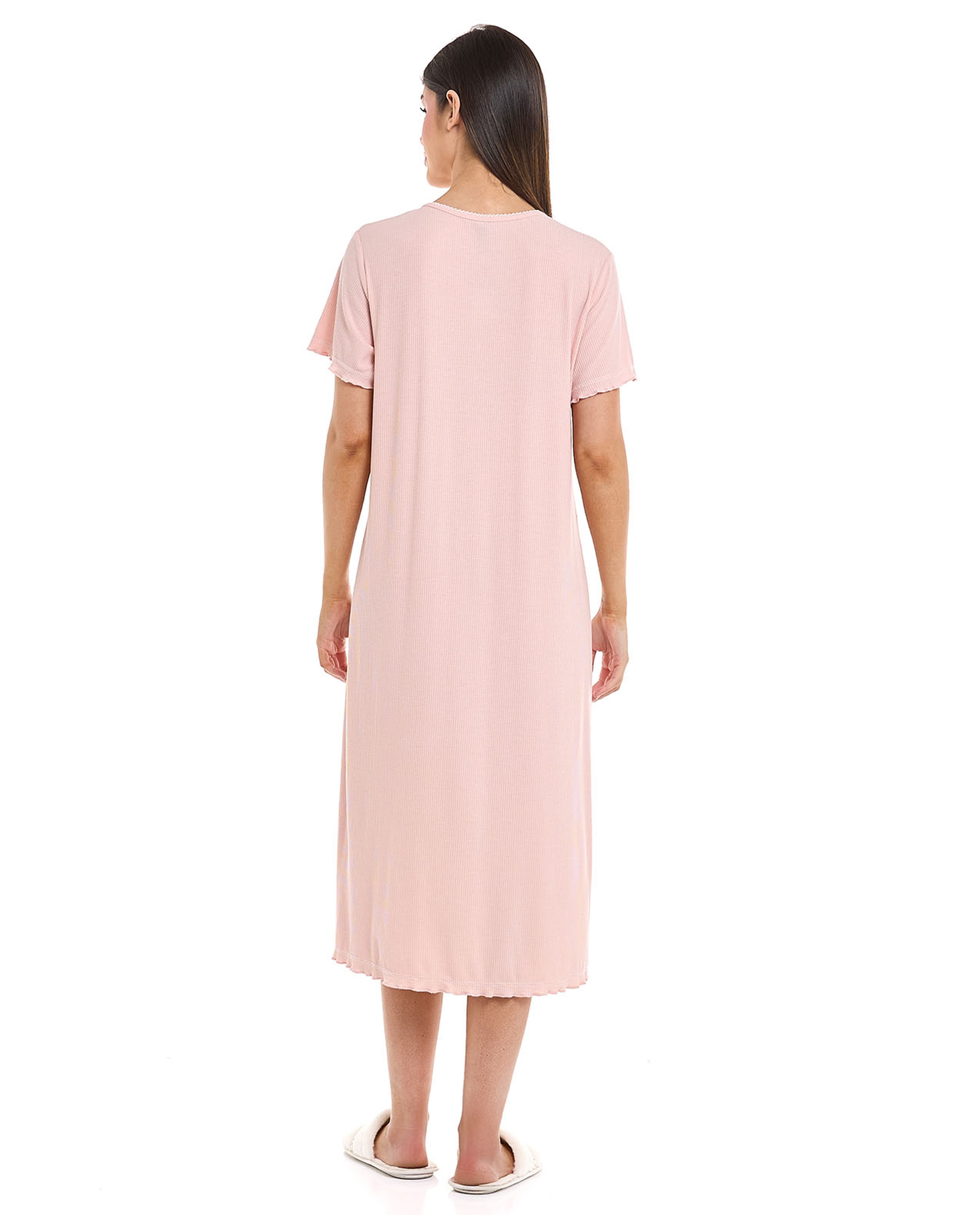 Embroidered Night Gown with Short Sleeves