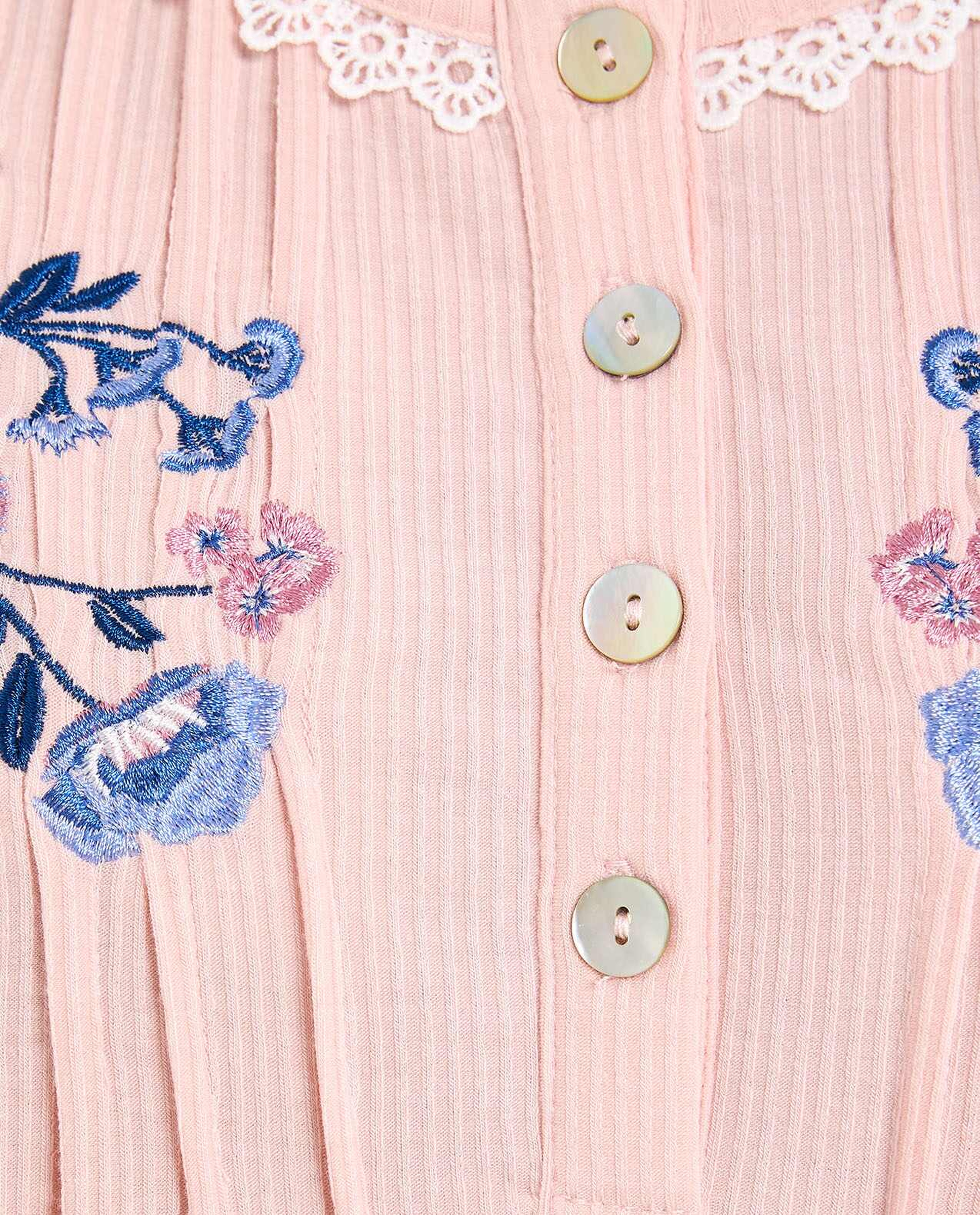 Embroidered Night Gown with Short Sleeves