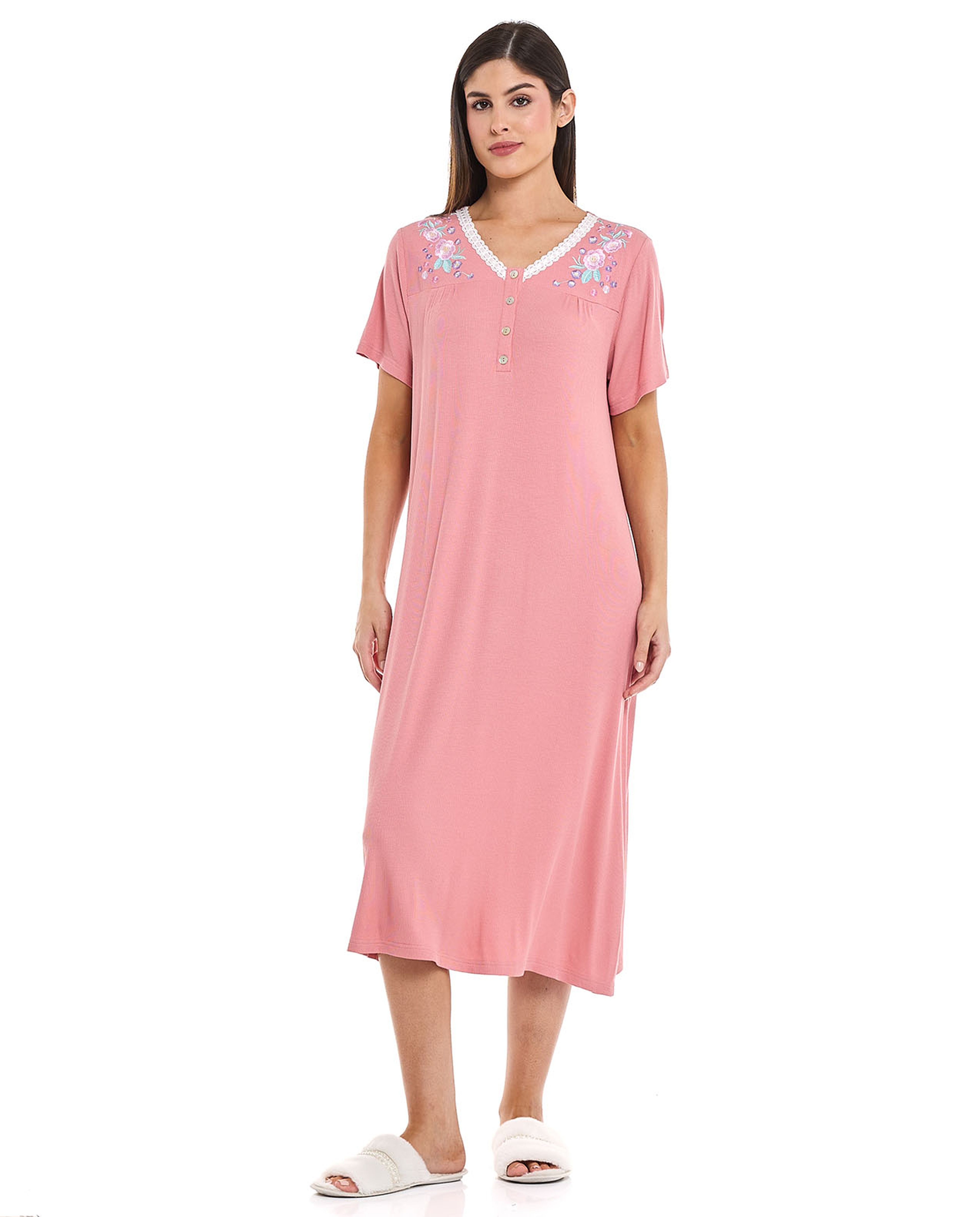Embroidery Detail Nightdress with Short Sleeves