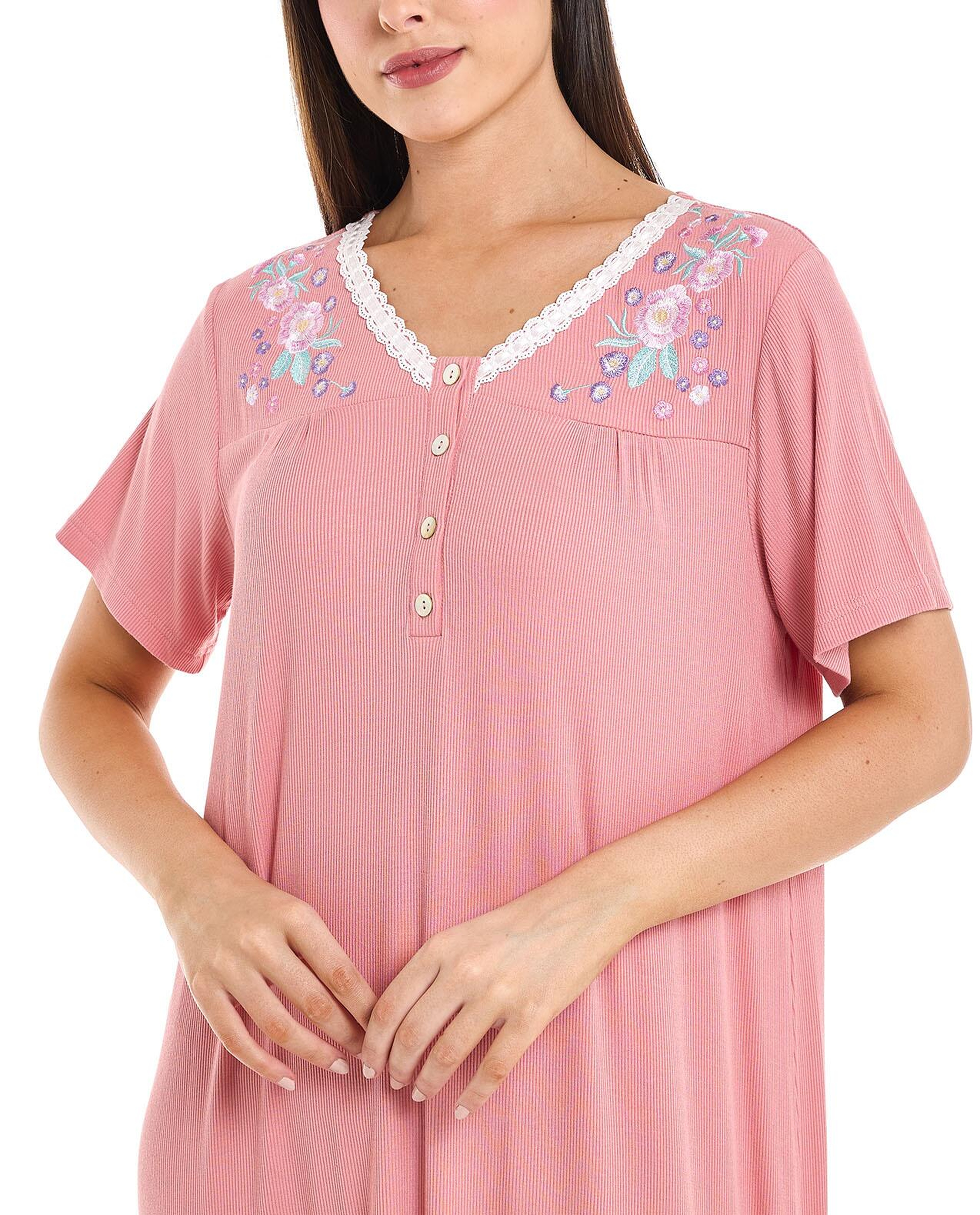 Embroidery Detail Nightdress with Short Sleeves