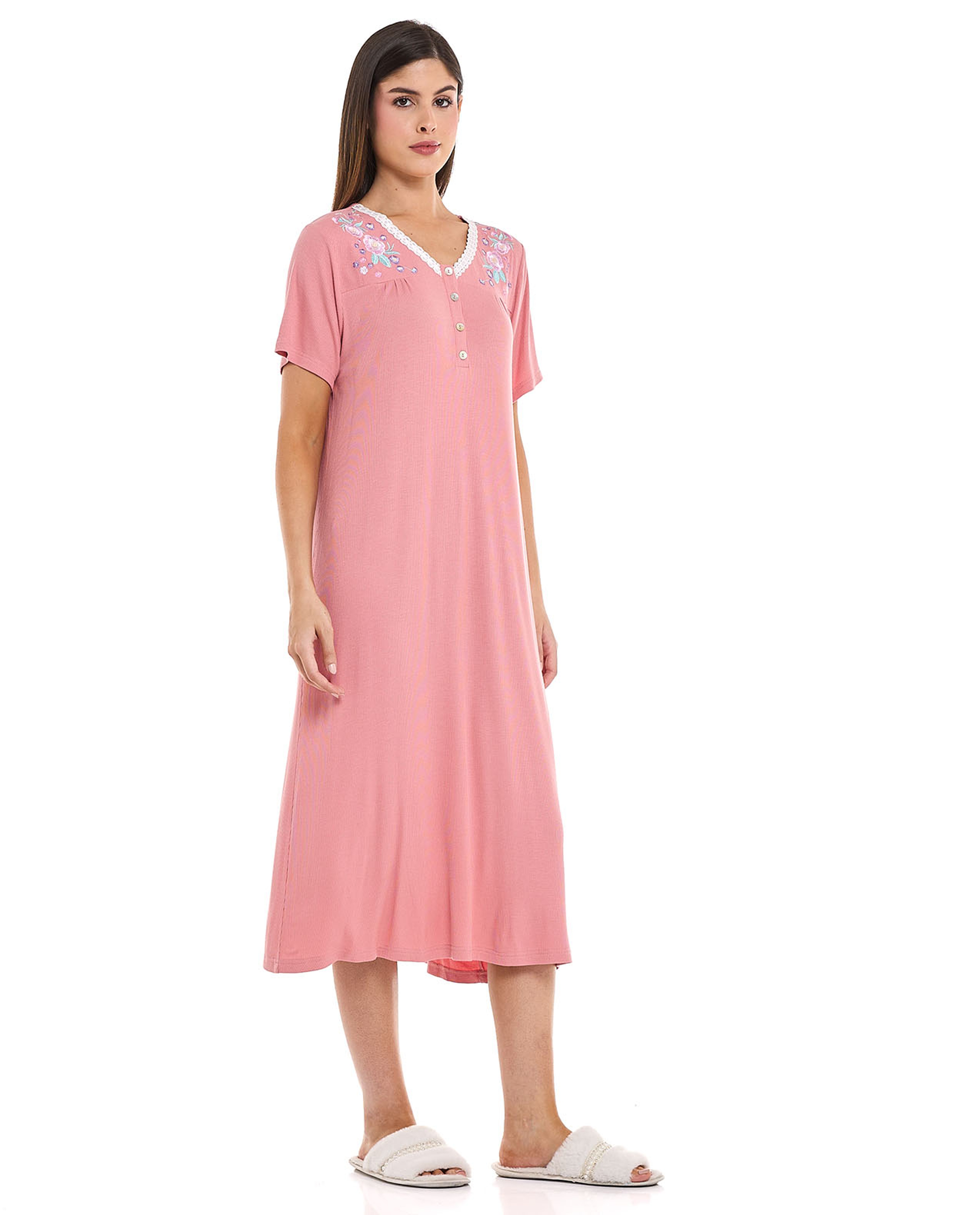 Embroidery Detail Nightdress with Short Sleeves