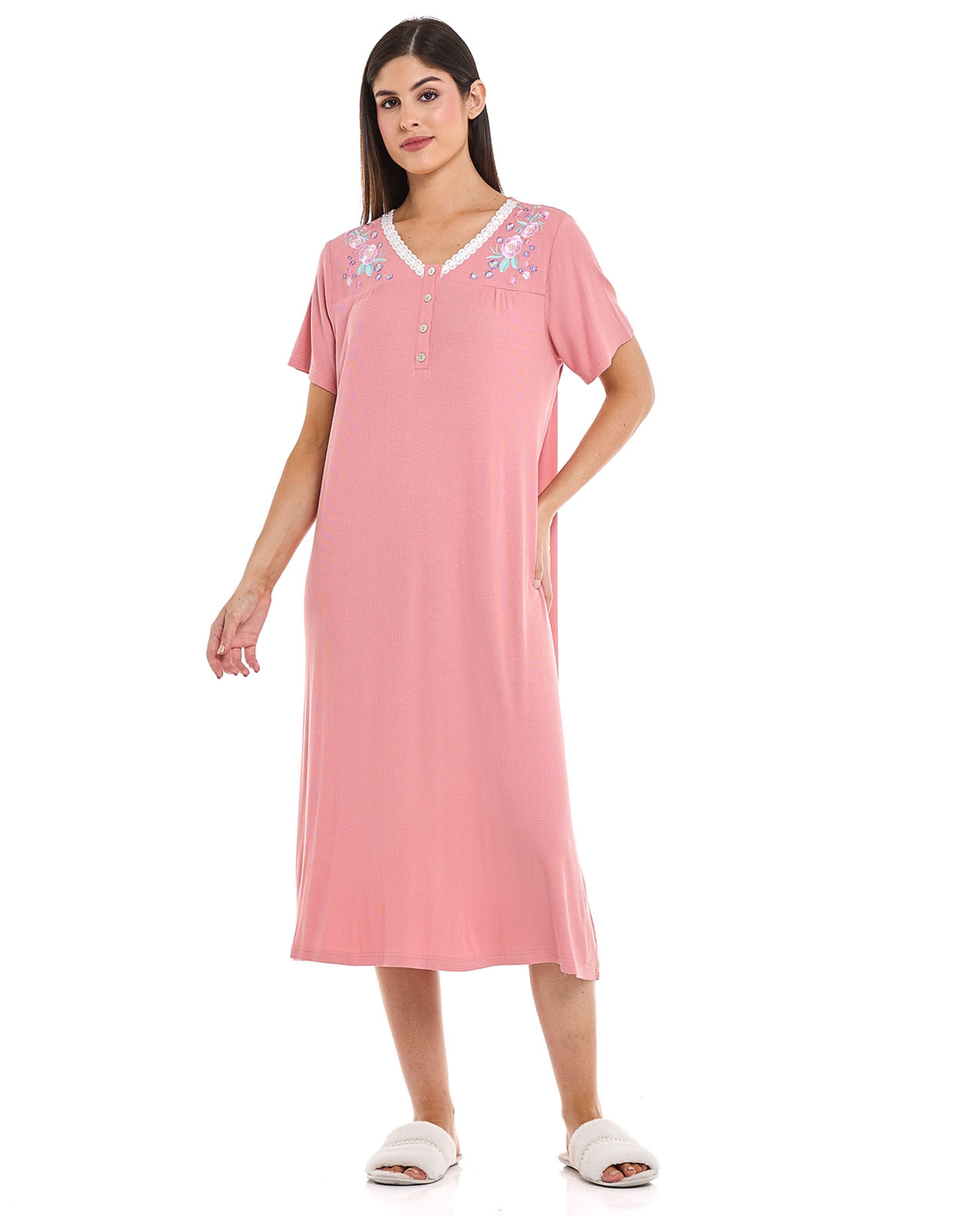 Embroidery Detail Nightdress with Short Sleeves