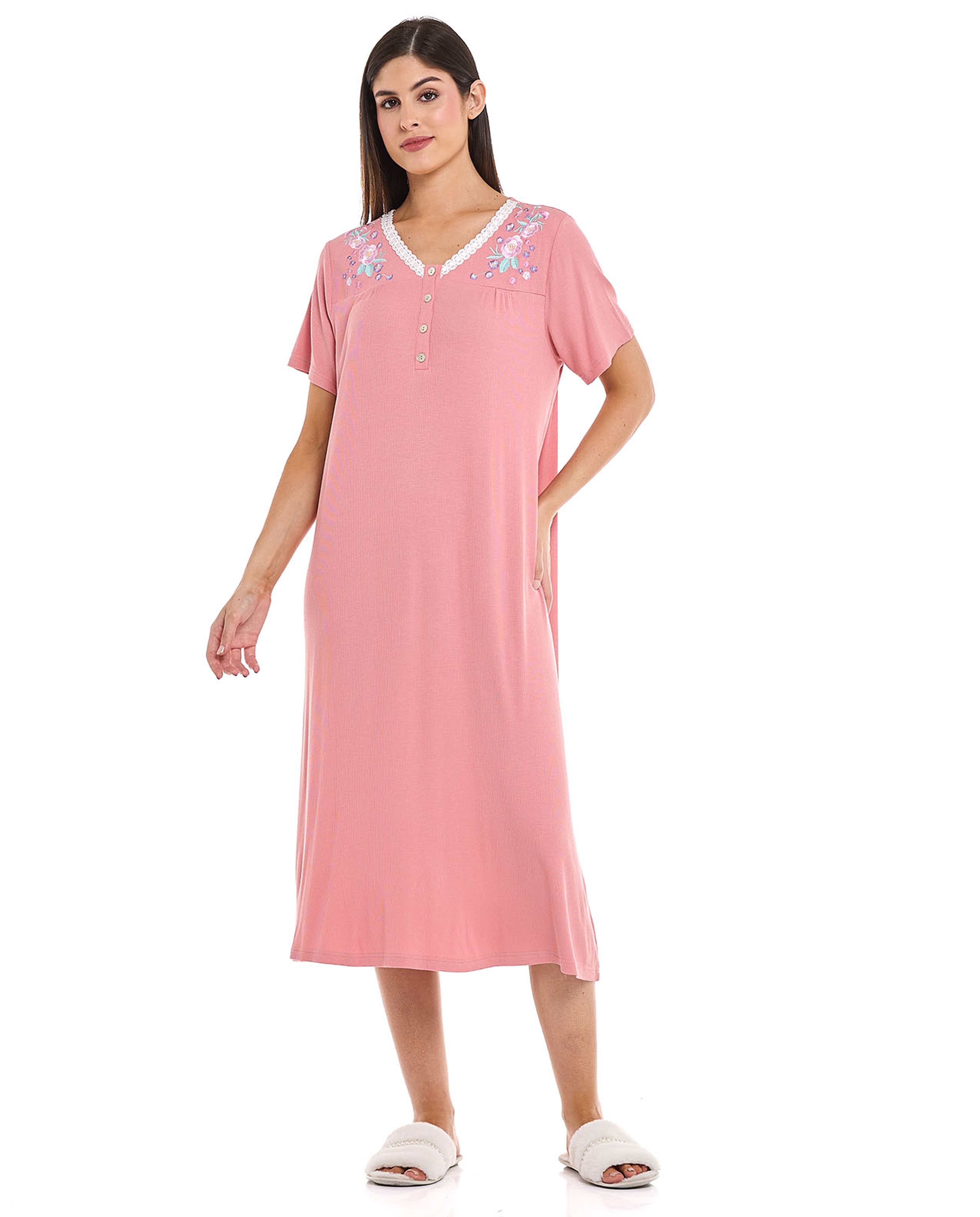 Embroidery Detail Nightdress with Short Sleeves