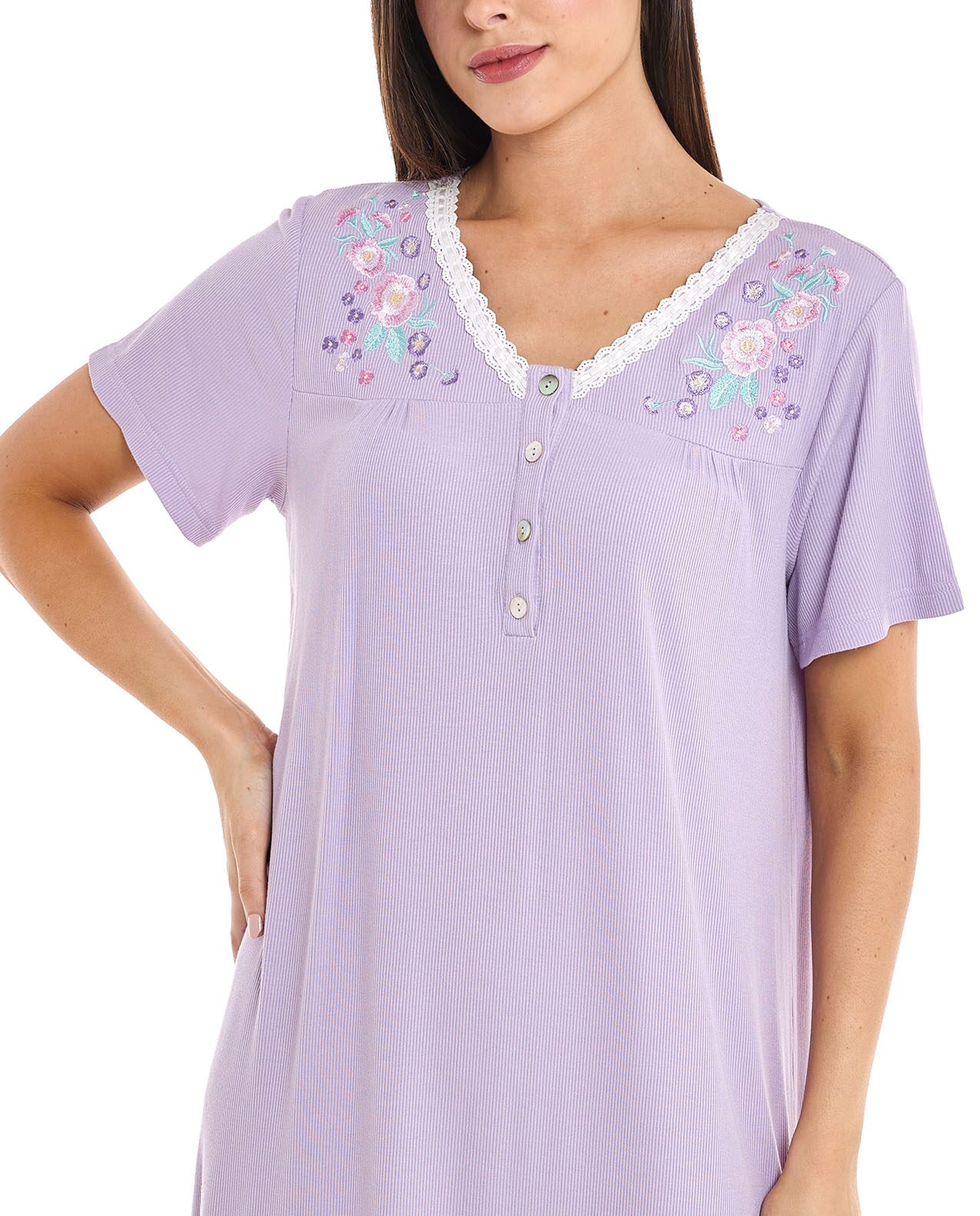 Embroidery Detail Nightdress with Short Sleeves