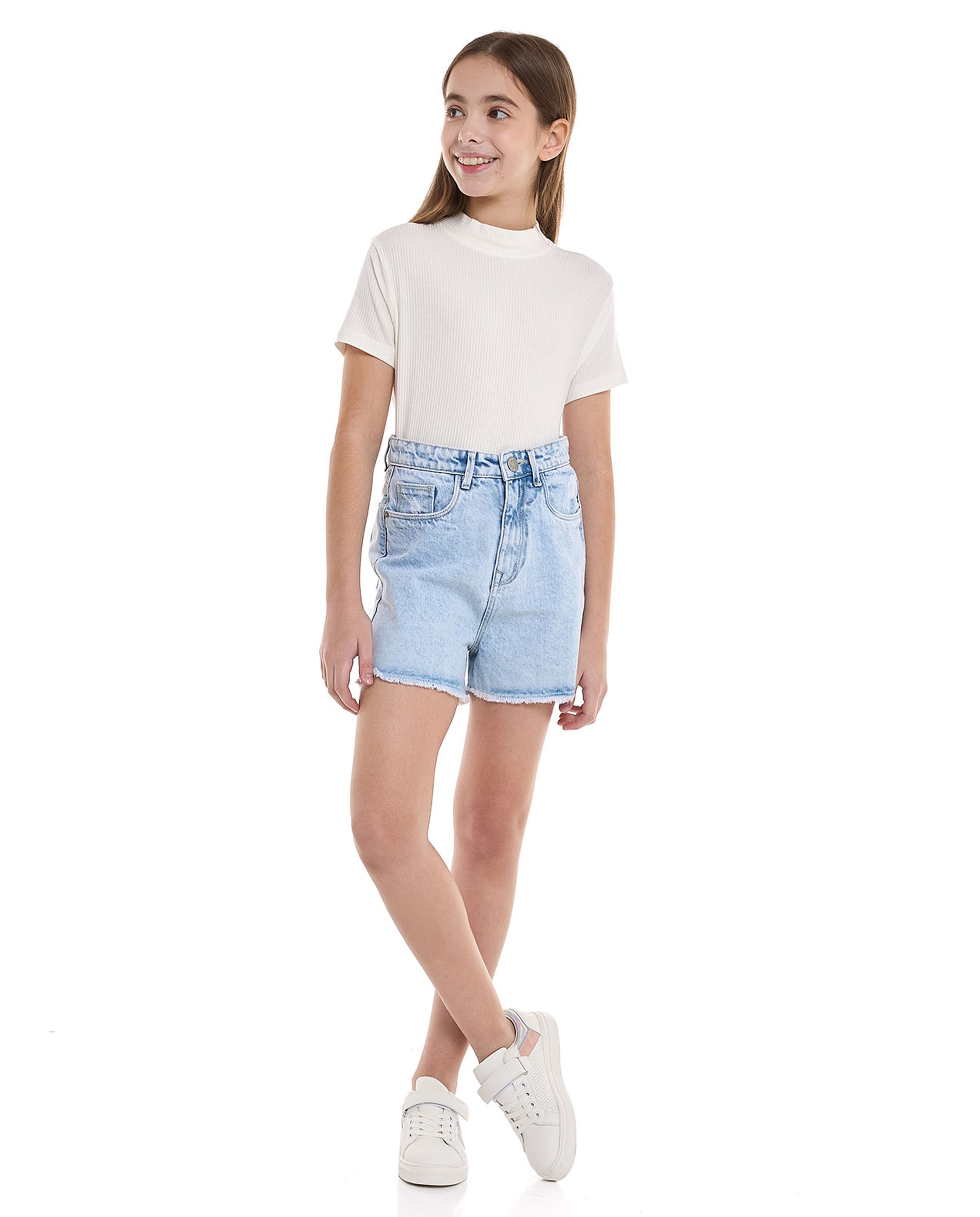 Ribbed Top With Mock Neck And Short Sleeves