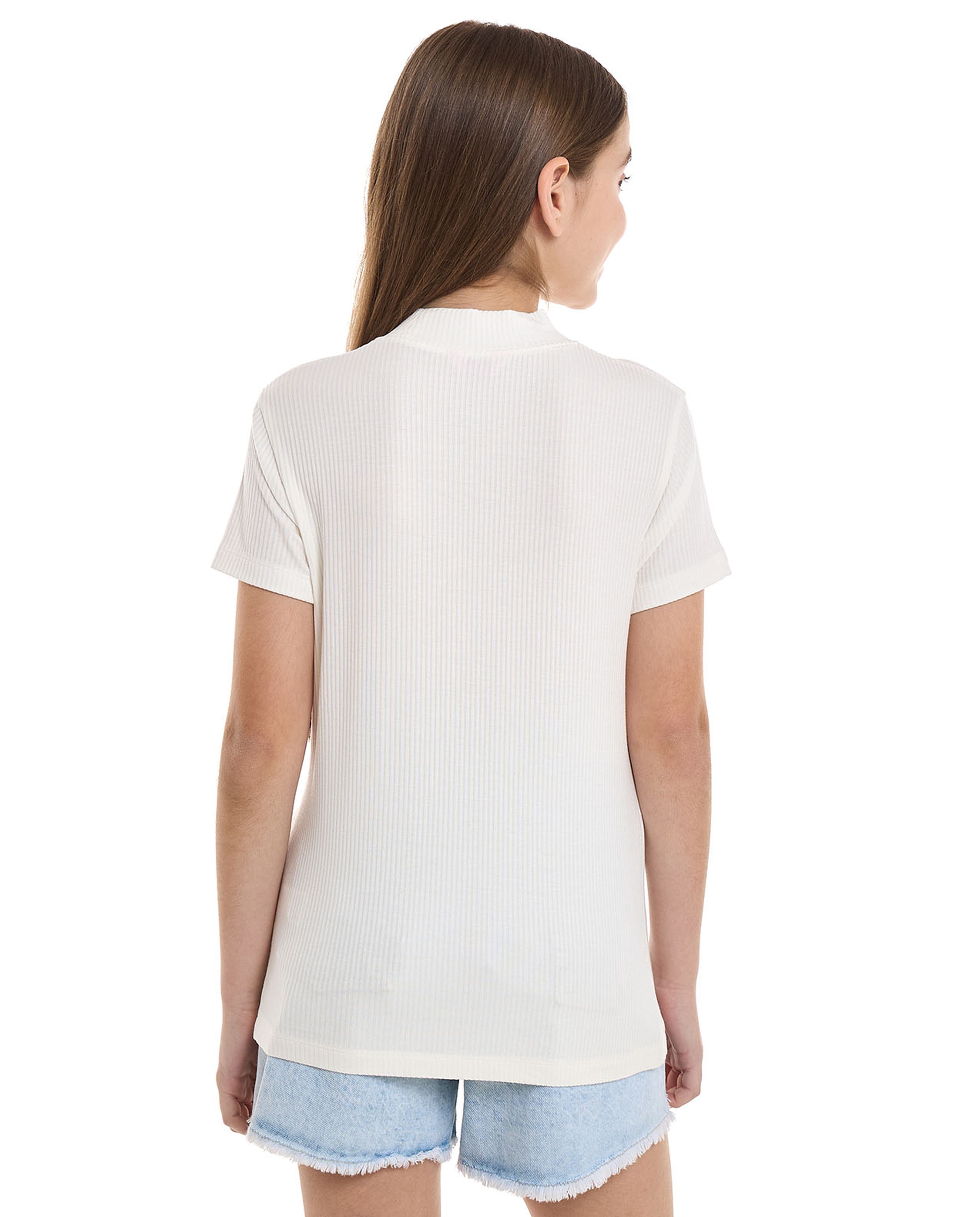 Ribbed Top With Mock Neck And Short Sleeves