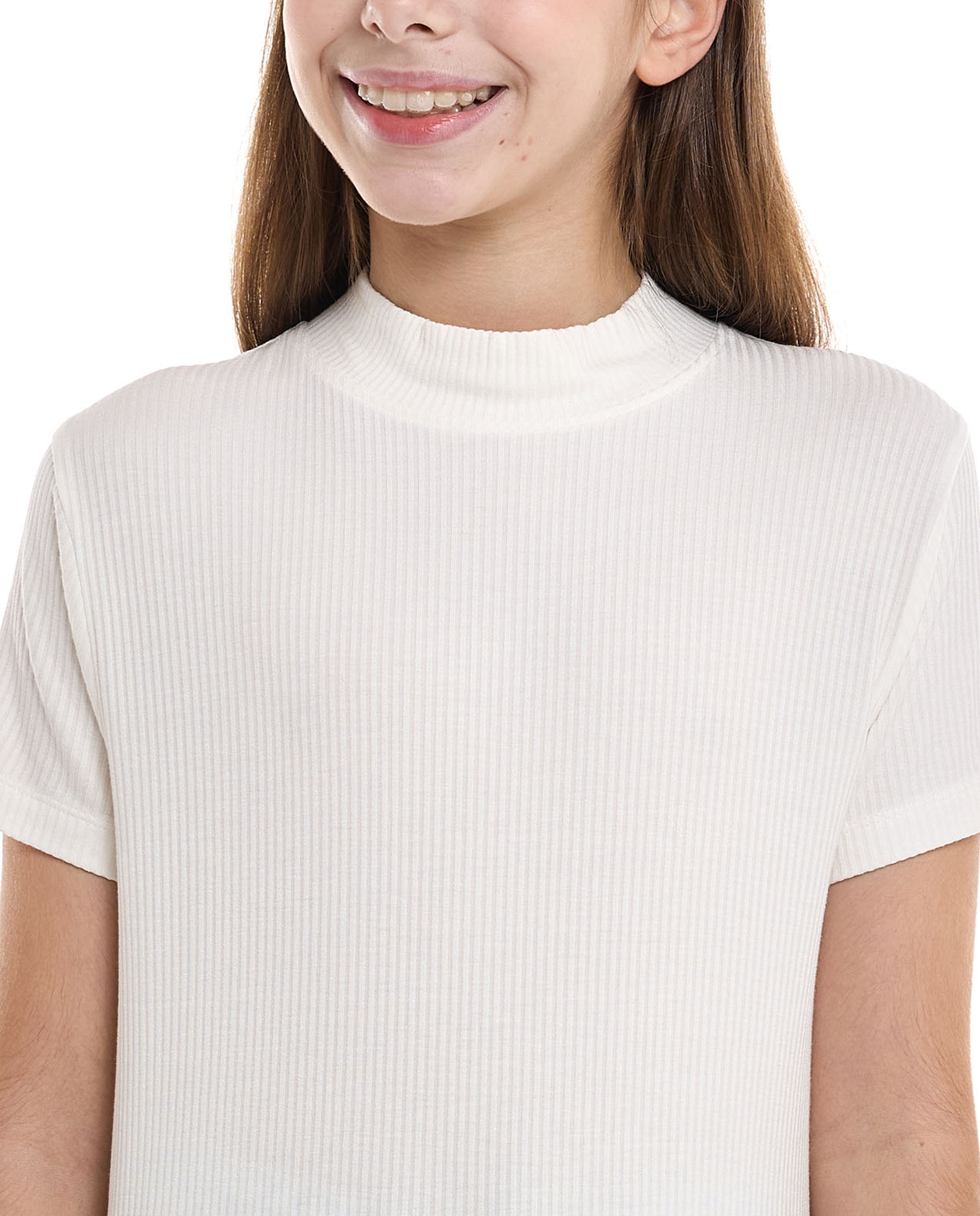 Ribbed Top With Mock Neck And Short Sleeves