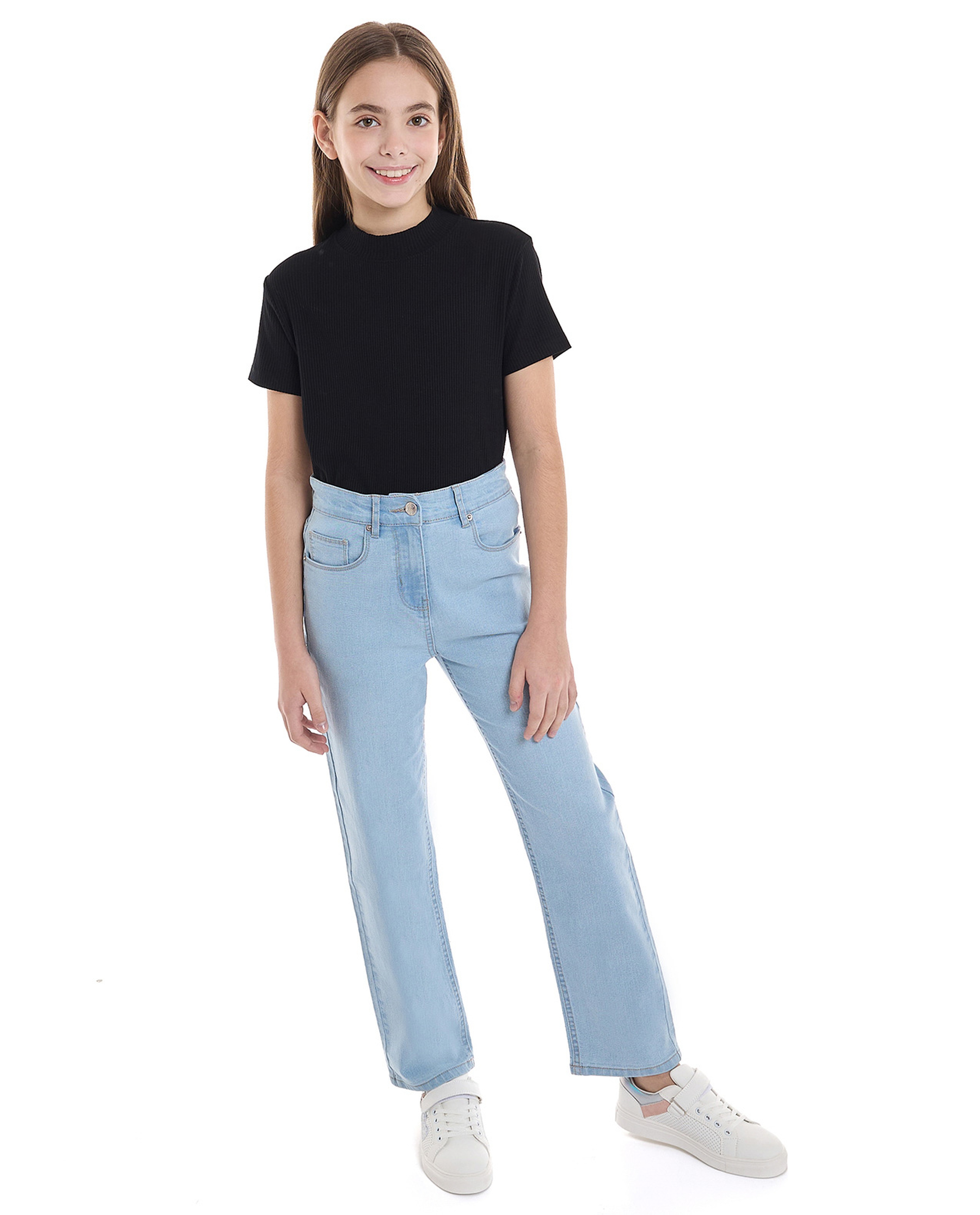 Ribbed Top With Mock Neck And Short Sleeves