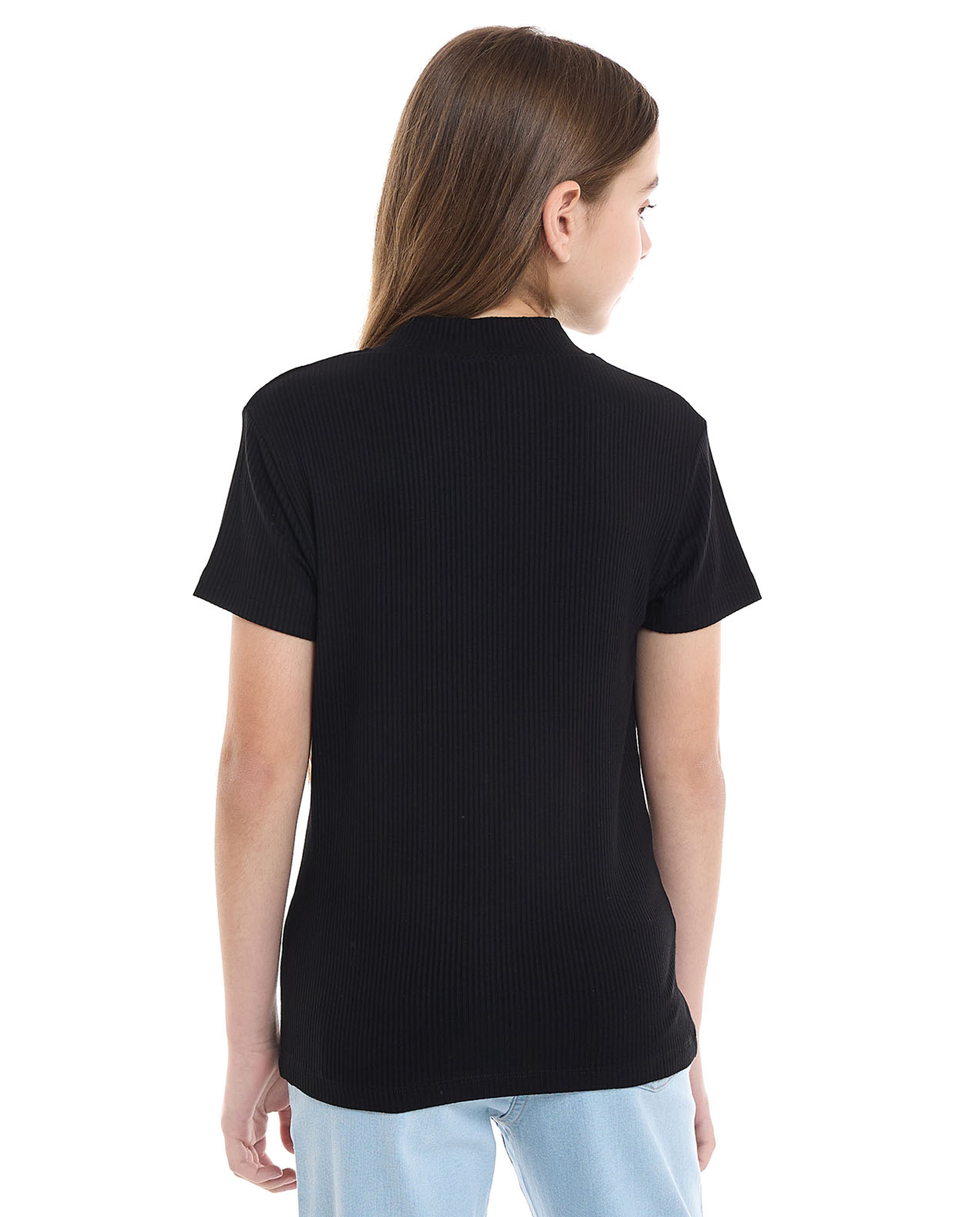 Ribbed Top With Mock Neck And Short Sleeves