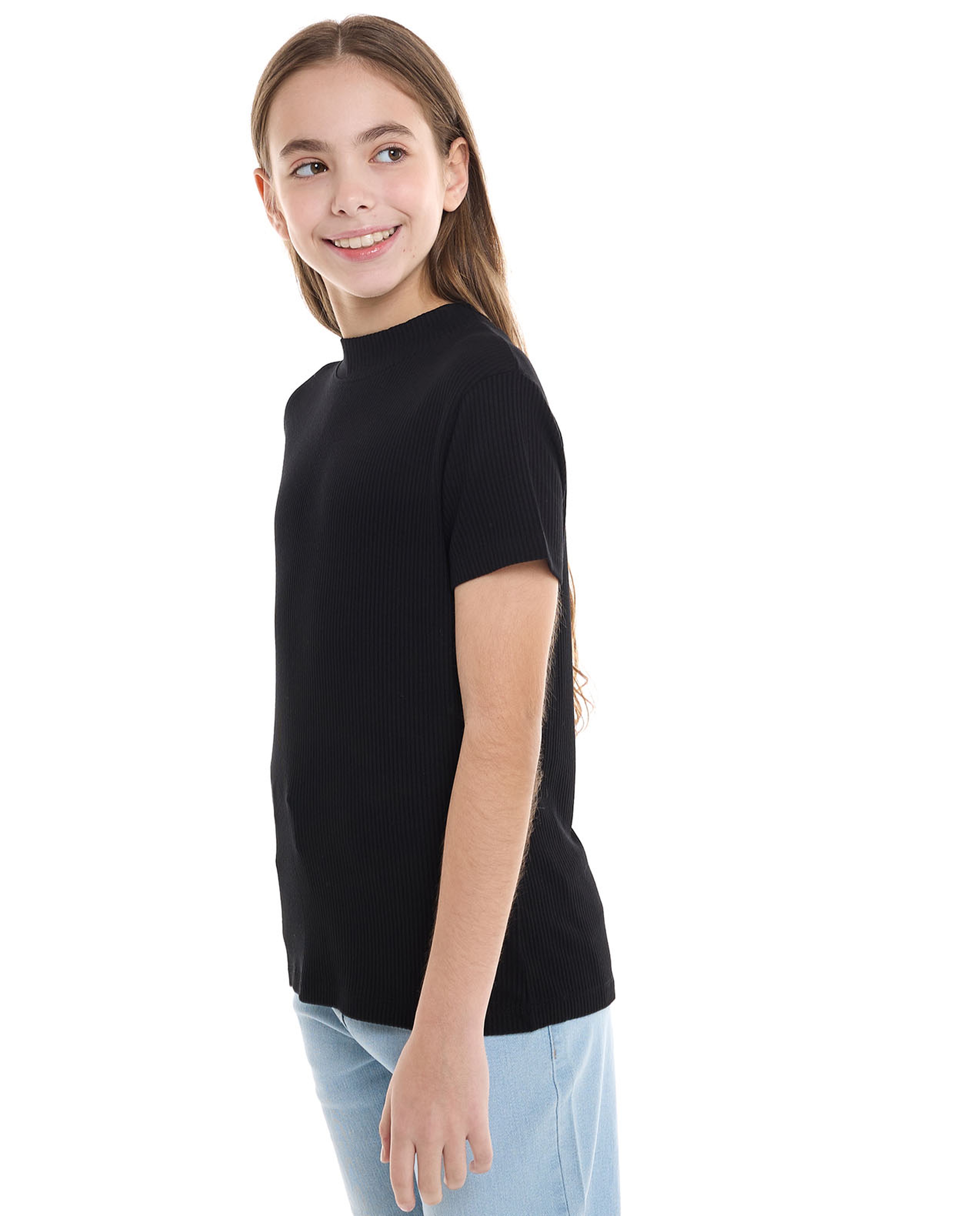 Ribbed Top With Mock Neck And Short Sleeves