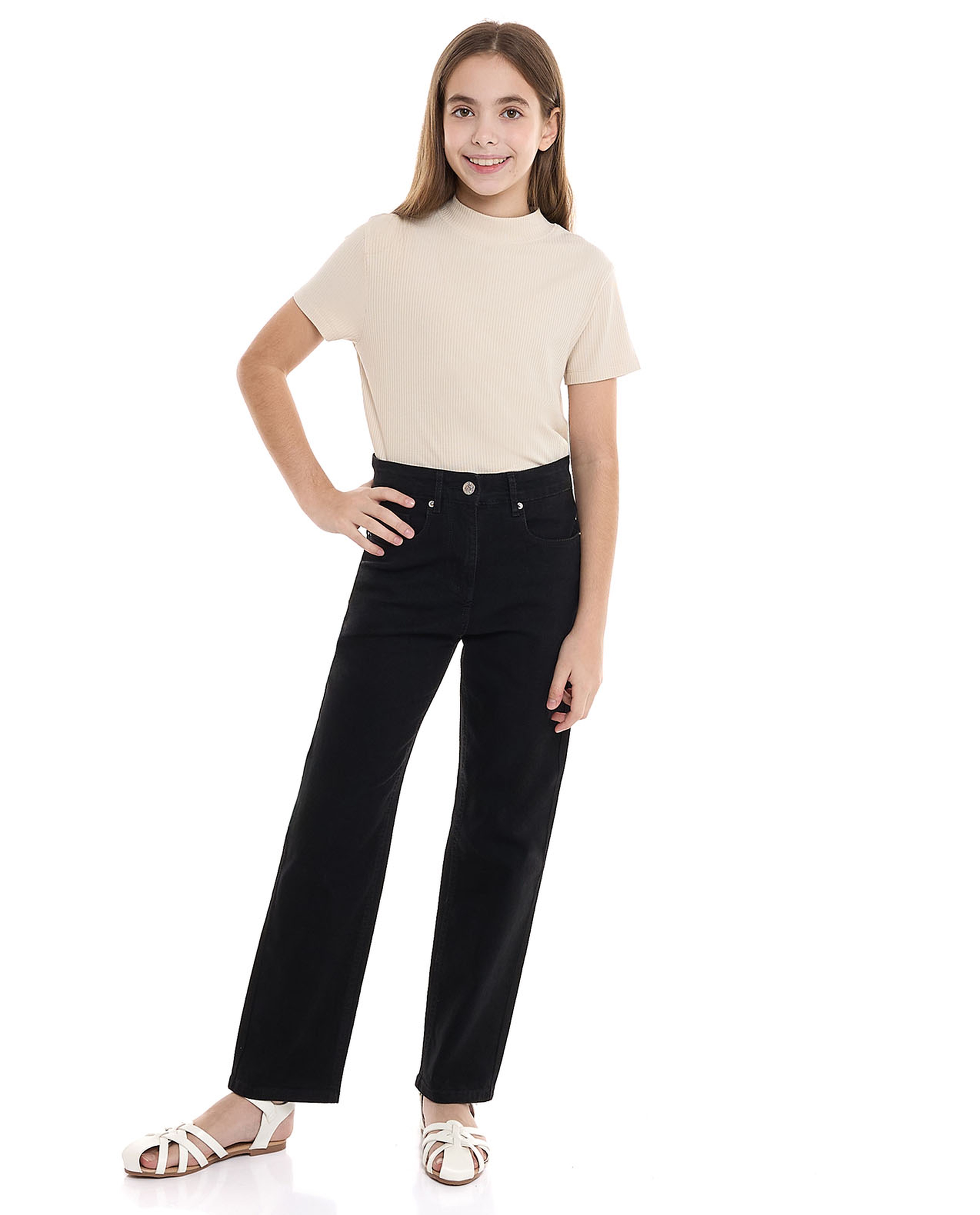 Ribbed Top With Mock Neck And Short Sleeves