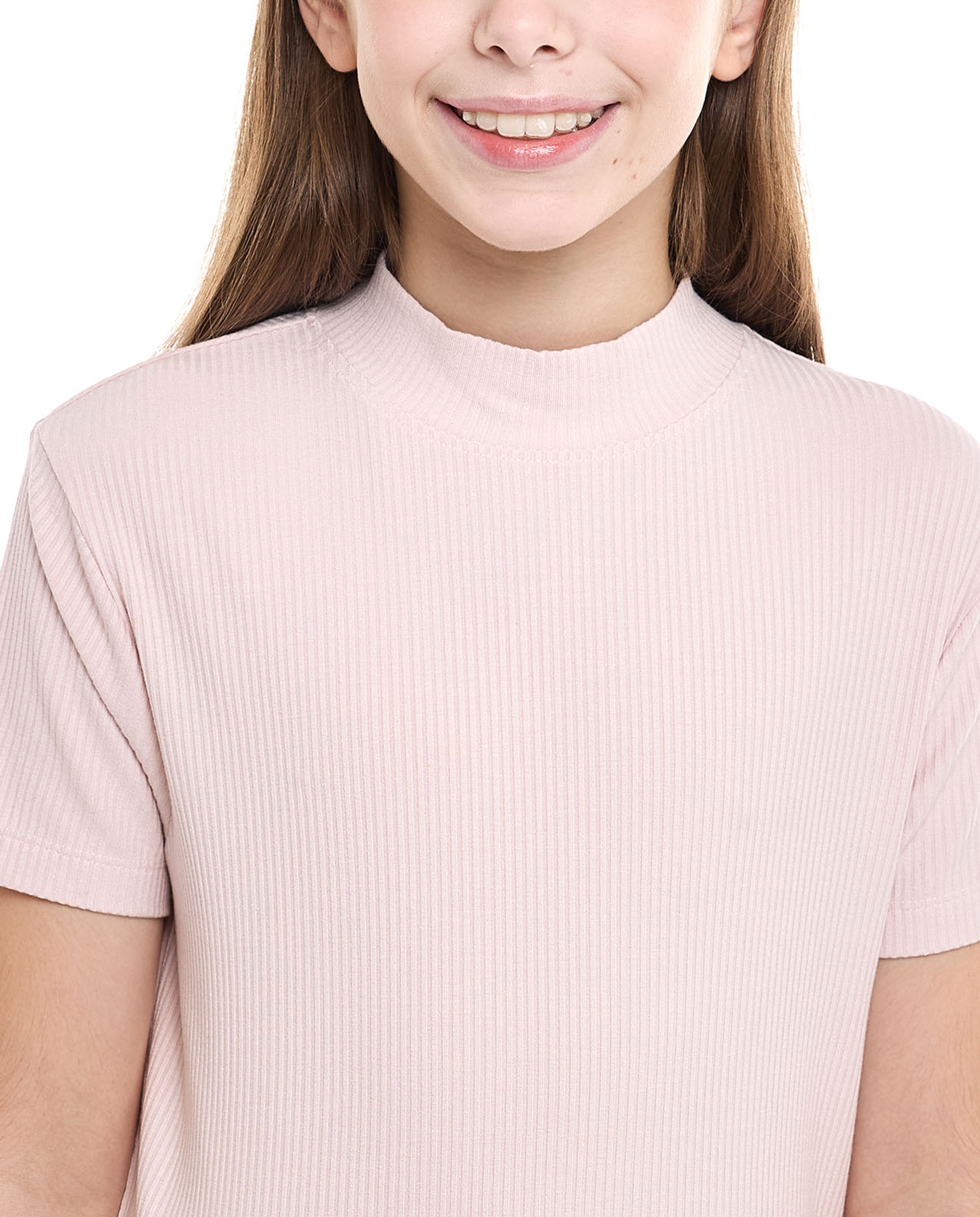 Ribbed Top With Mock Neck And Short Sleeves