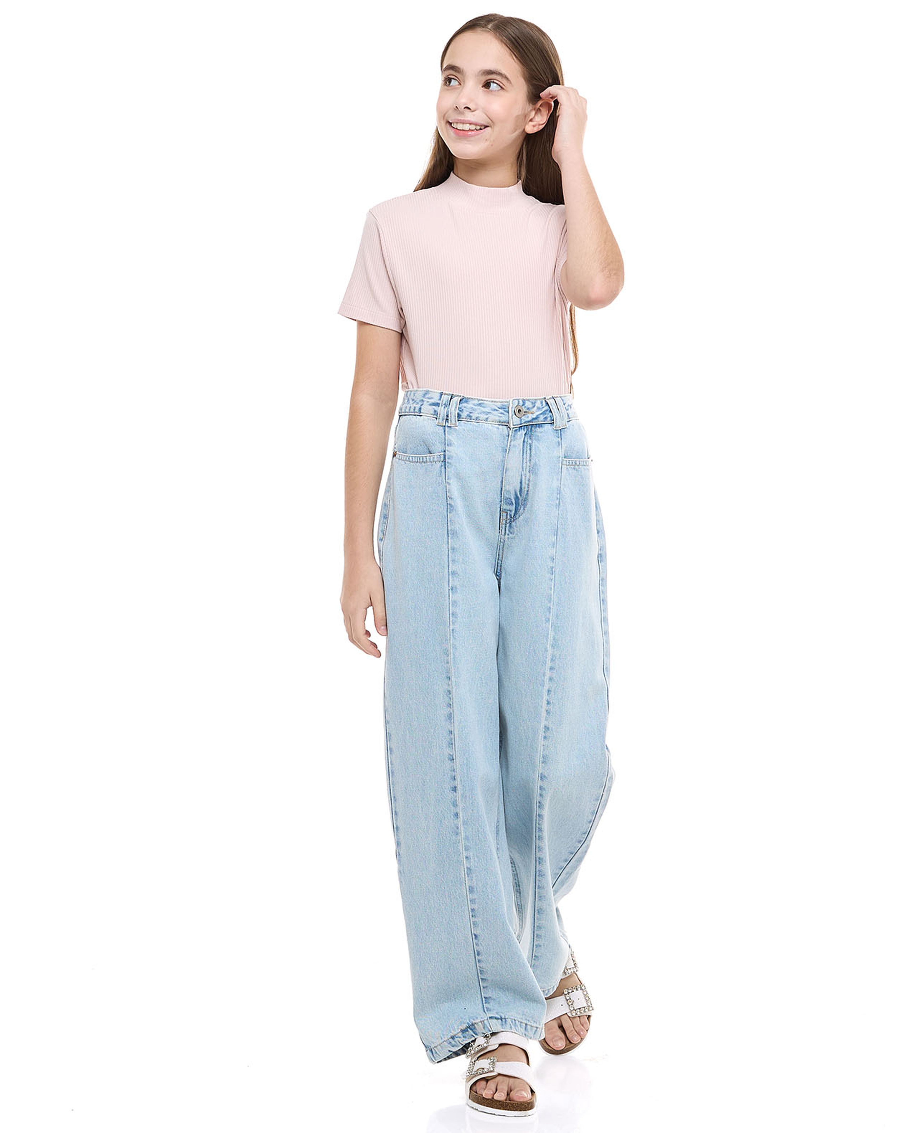 Ribbed Top With Mock Neck And Short Sleeves