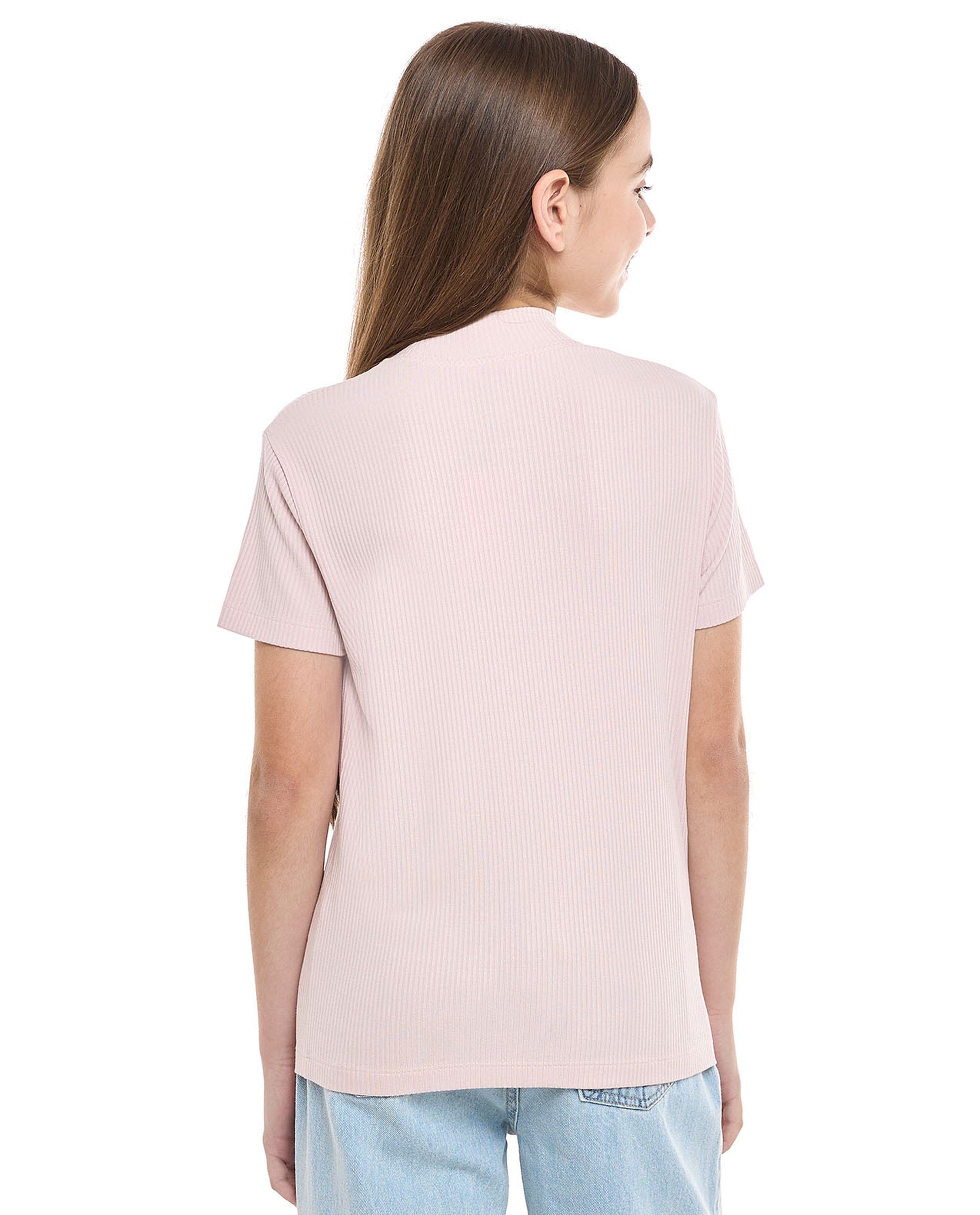 Ribbed Top With Mock Neck And Short Sleeves