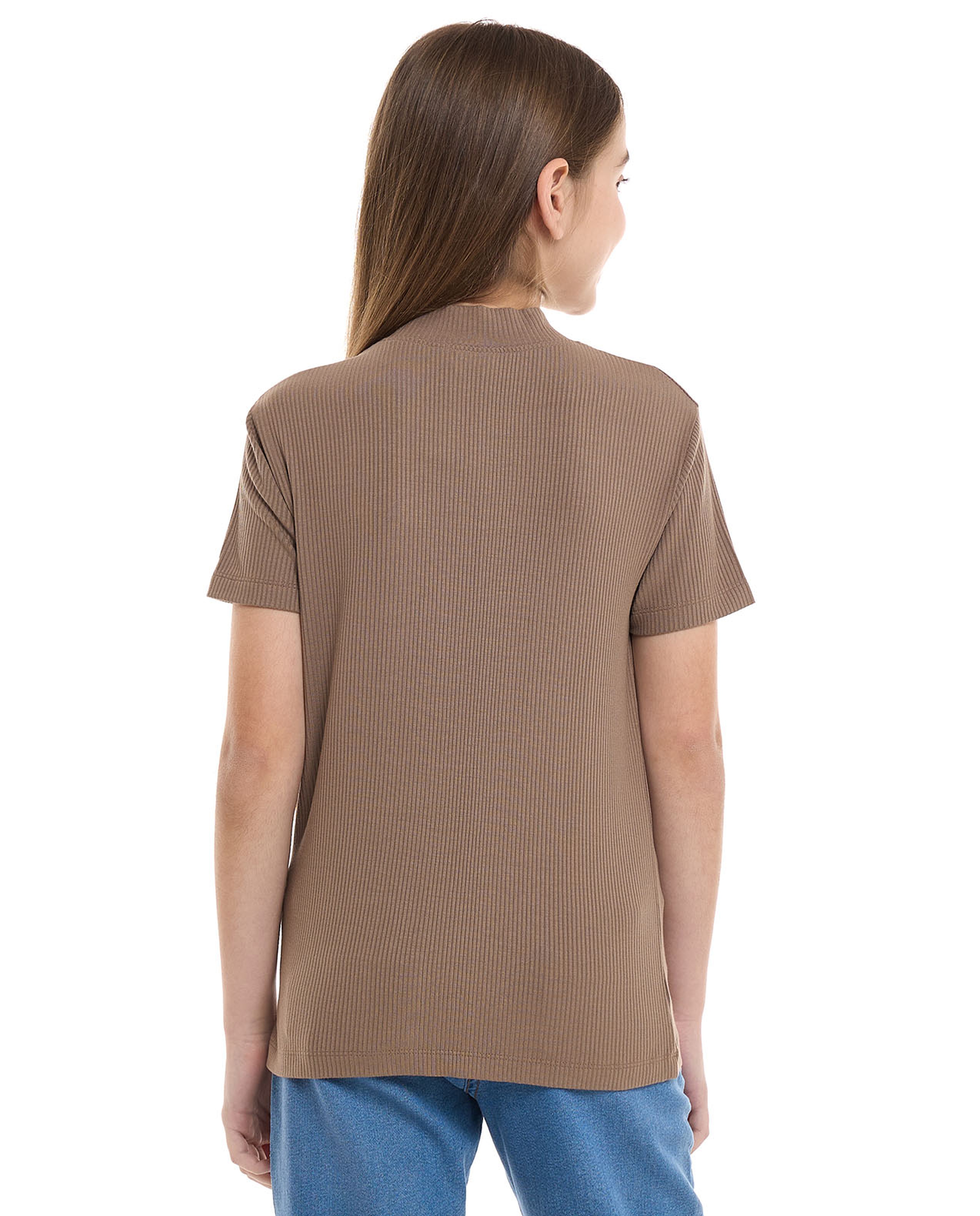 Ribbed Top With Mock Neck And Short Sleeves