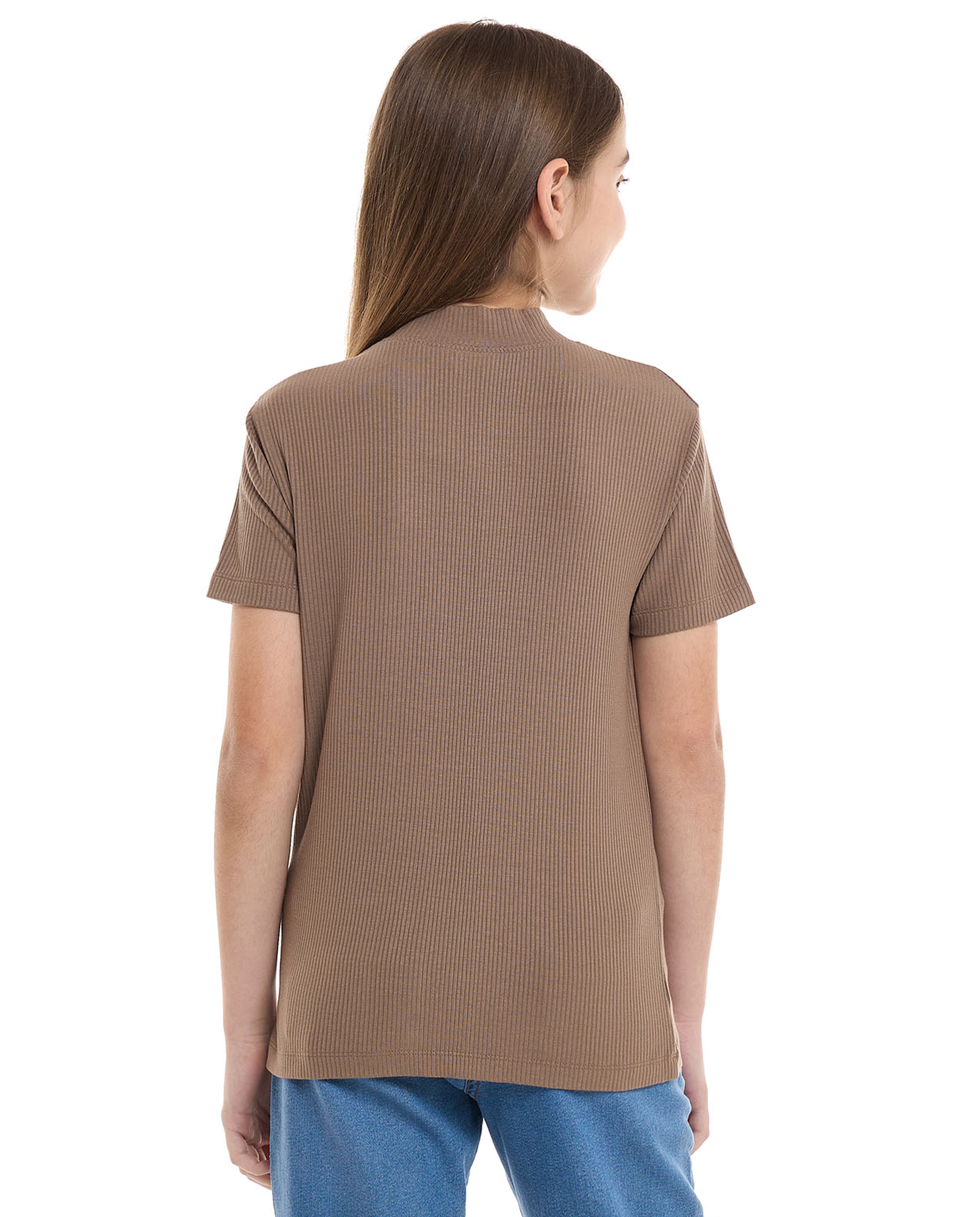 Ribbed Top With Mock Neck And Short Sleeves