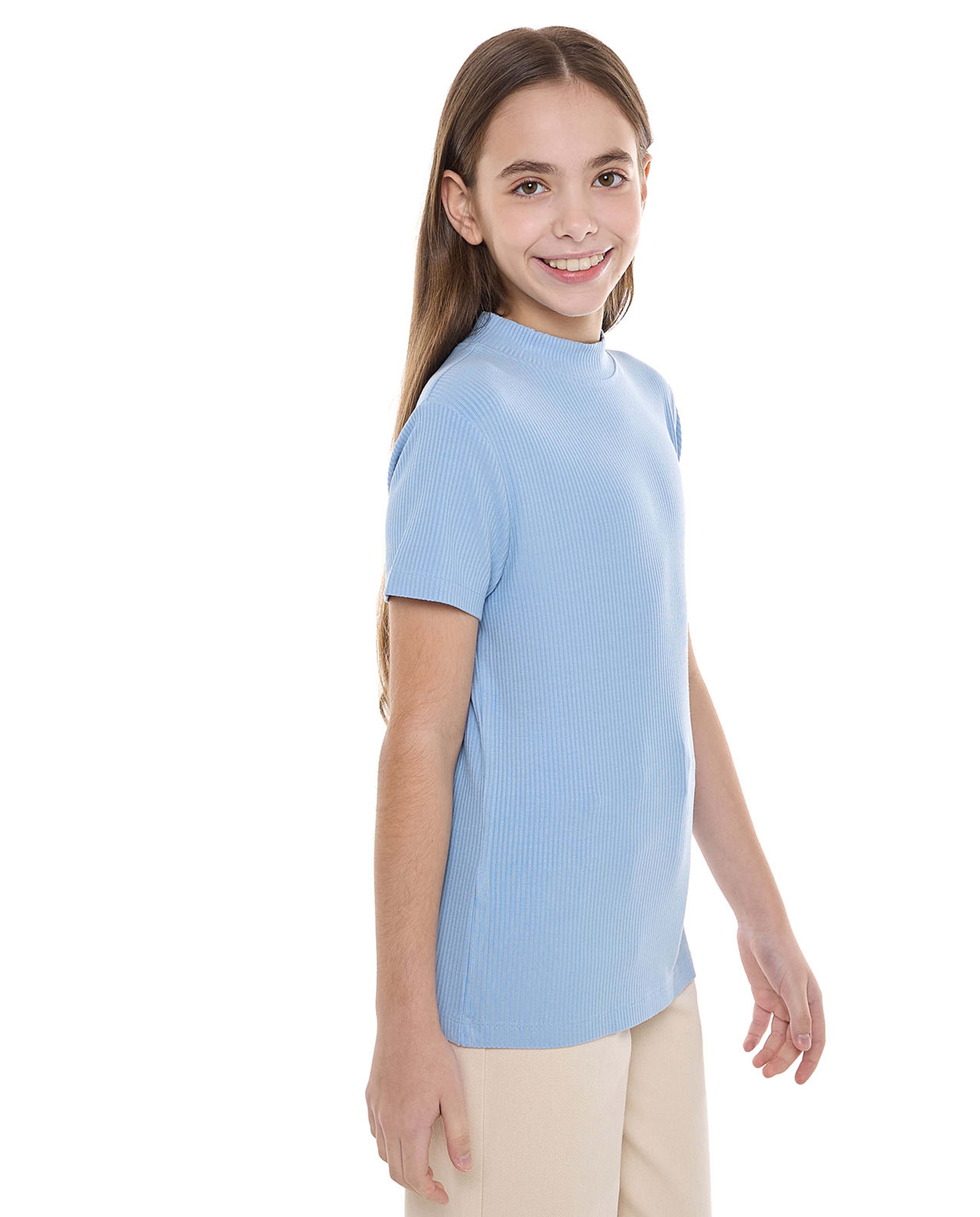 Ribbed Top With Mock Neck And Short Sleeves