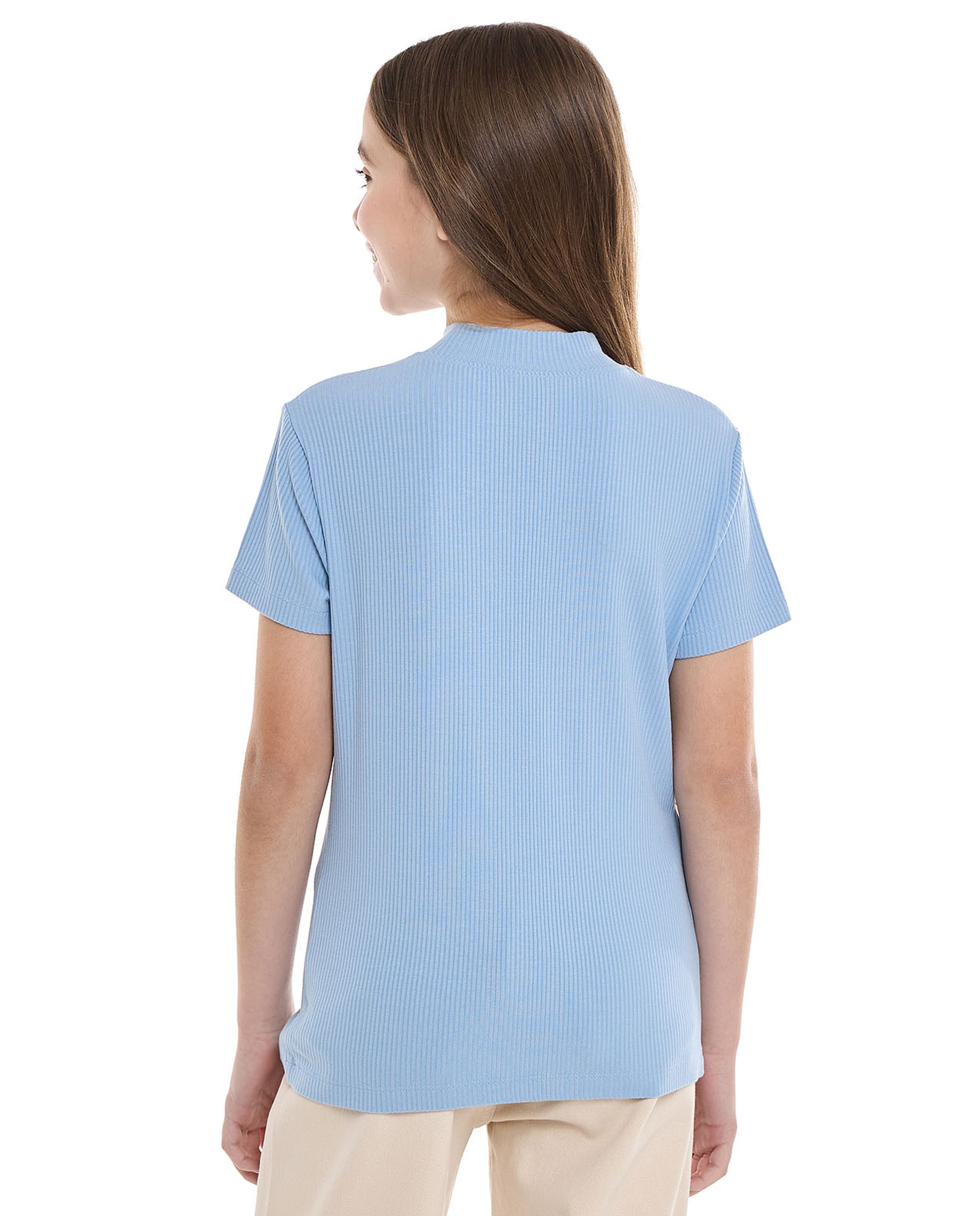 Ribbed Top With Mock Neck And Short Sleeves