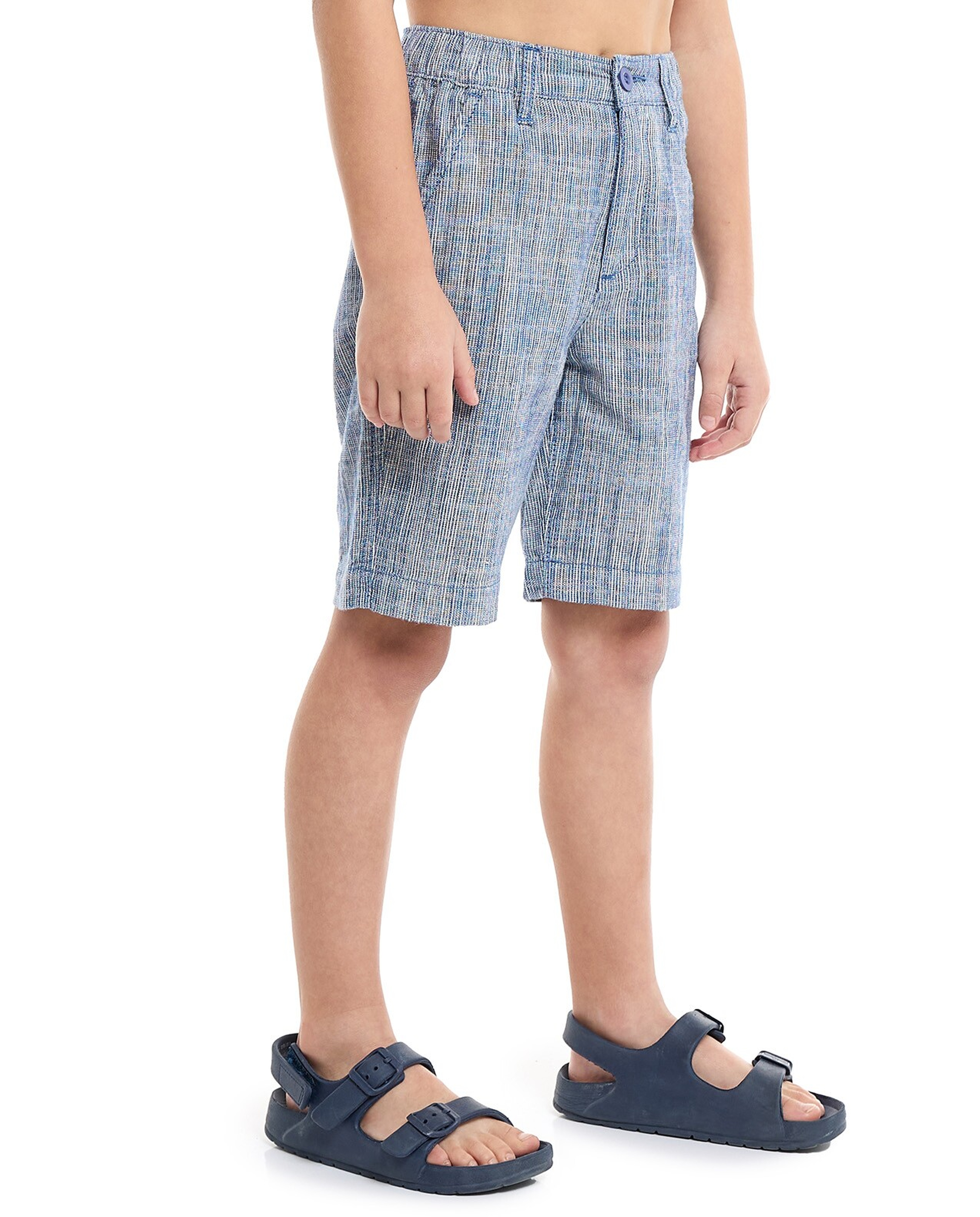 Textured Chino Shorts with Button Closure