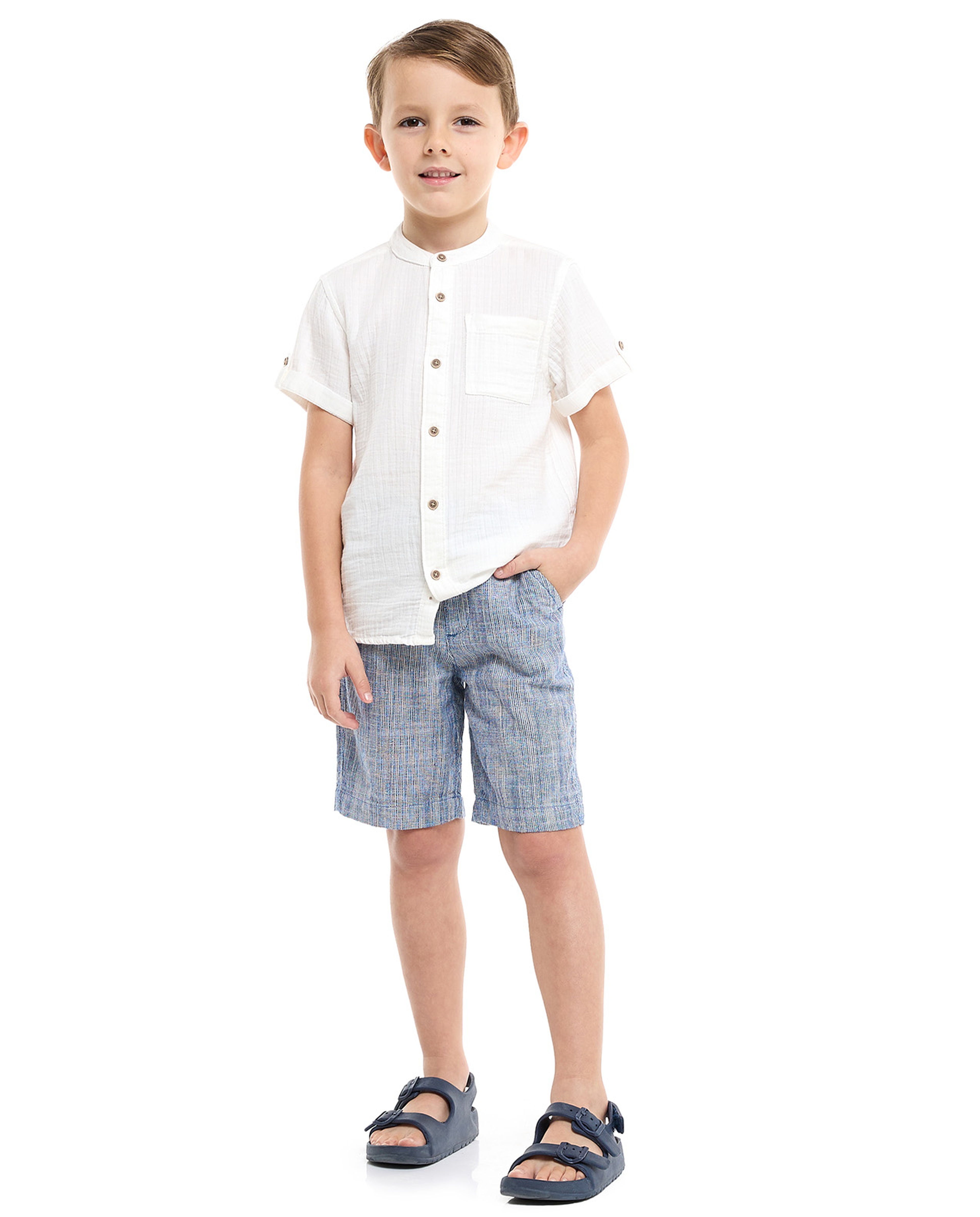 Textured Chino Shorts with Button Closure