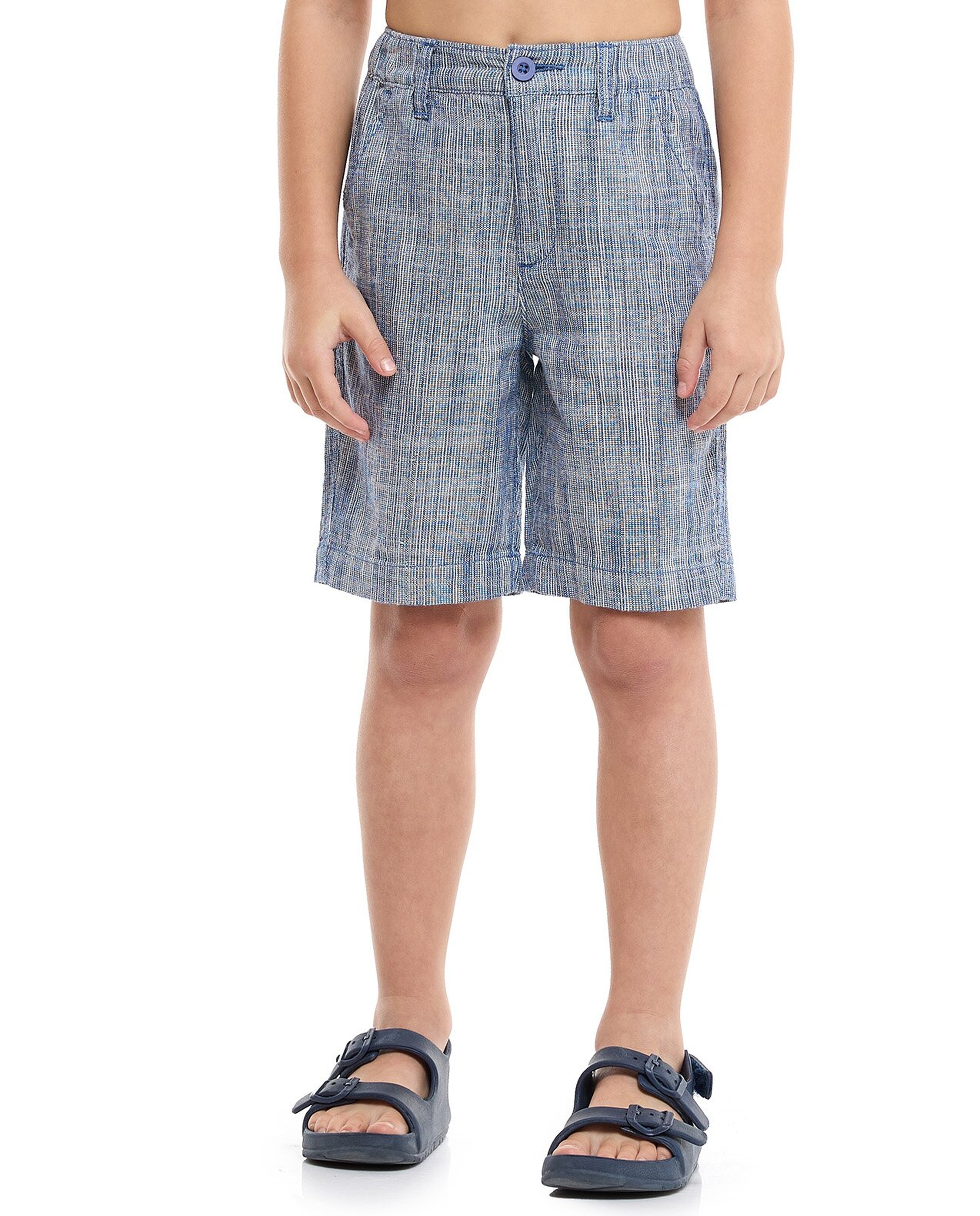 Textured Chino Shorts with Button Closure