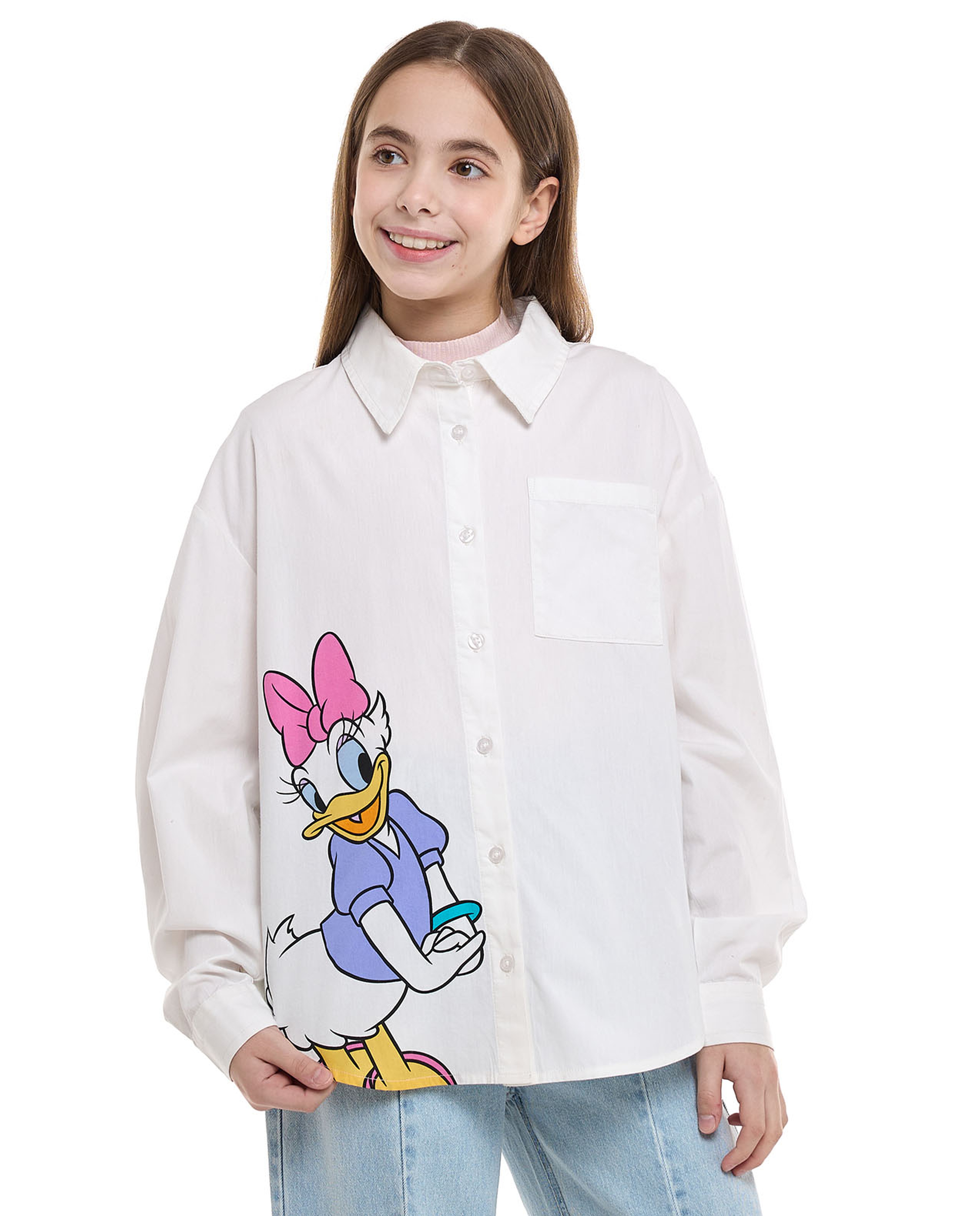 Daisy Duck Shirt With Classic Collar And Long Sleeves