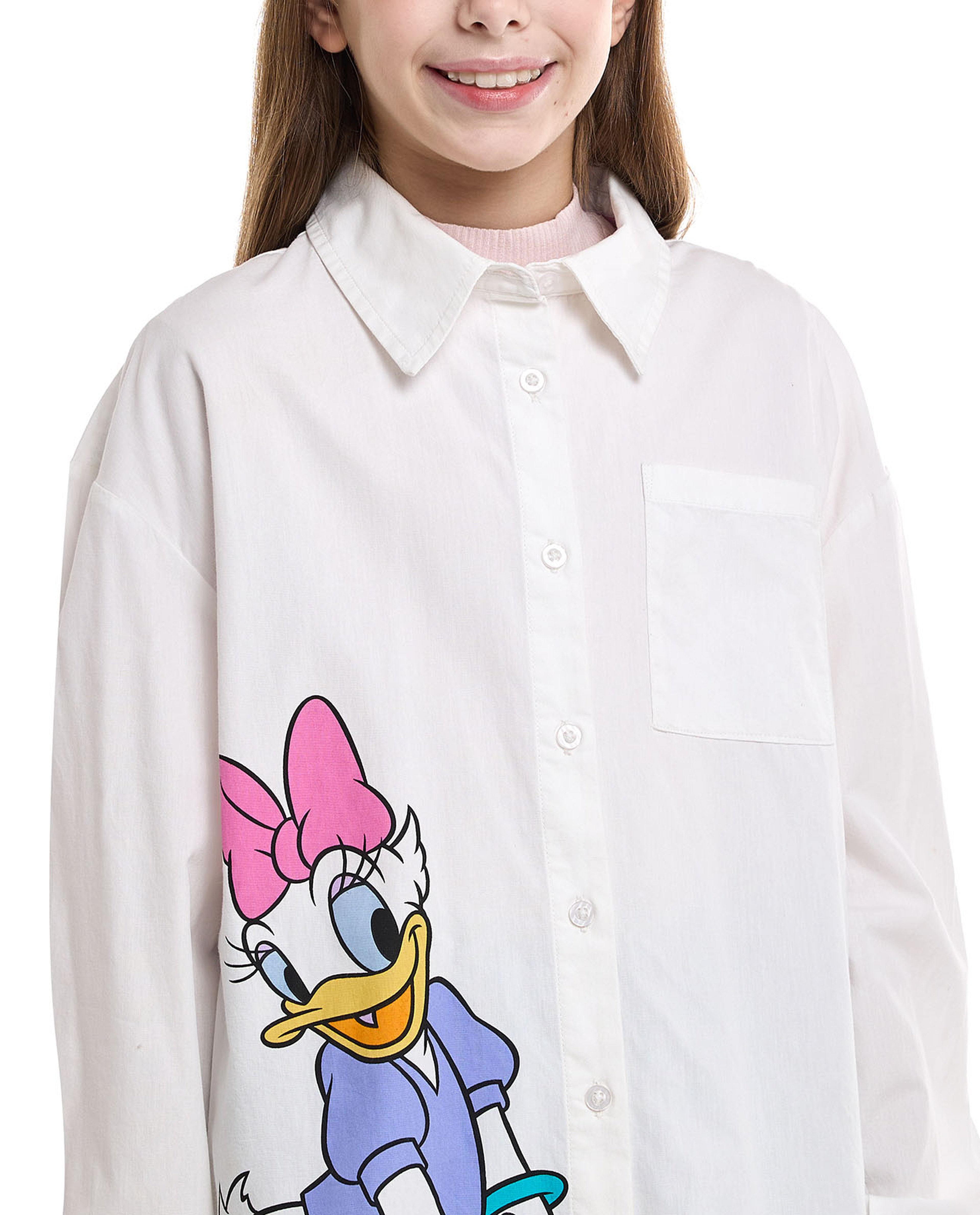 Daisy Duck Shirt With Classic Collar And Long Sleeves