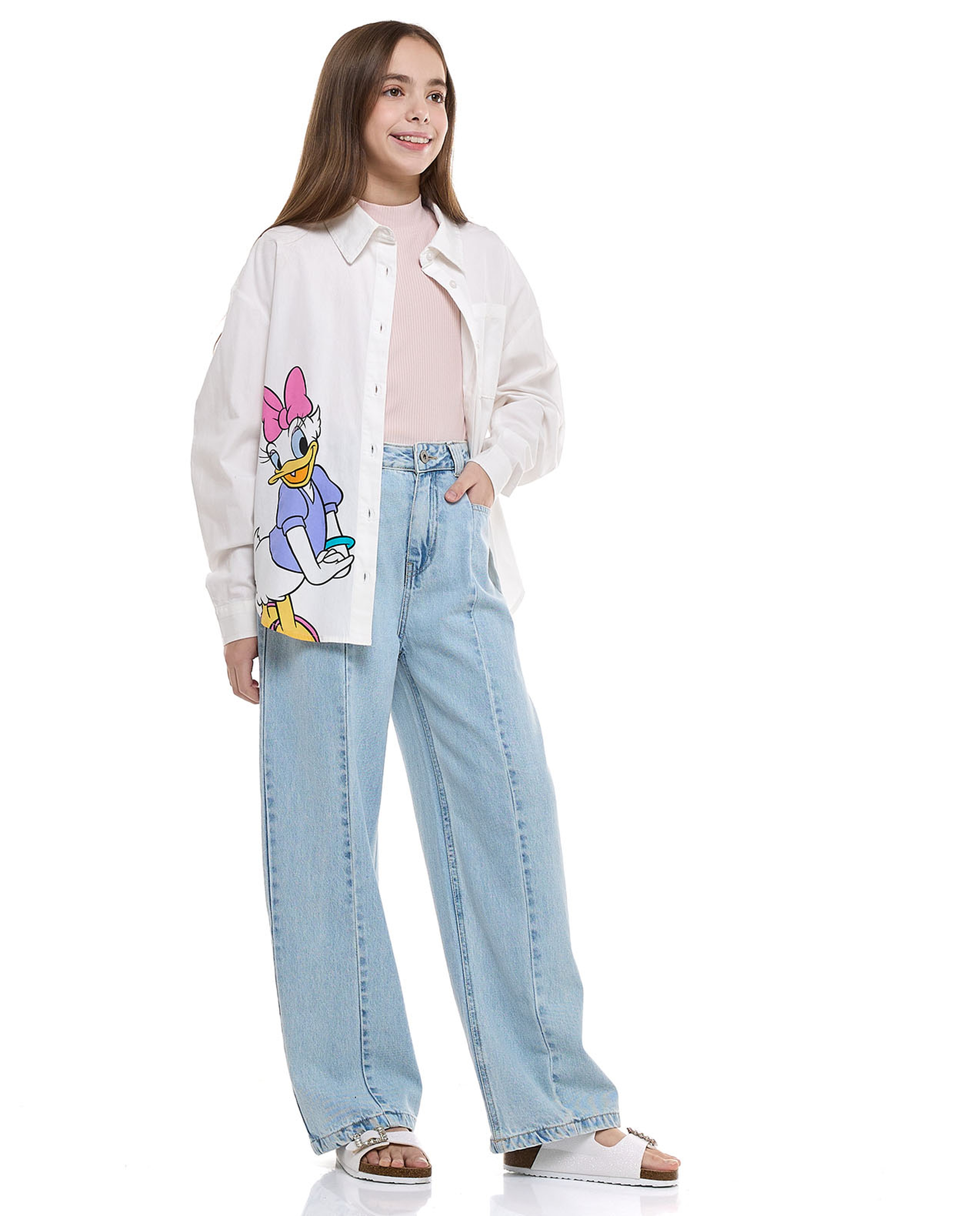 Daisy Duck Shirt With Classic Collar And Long Sleeves
