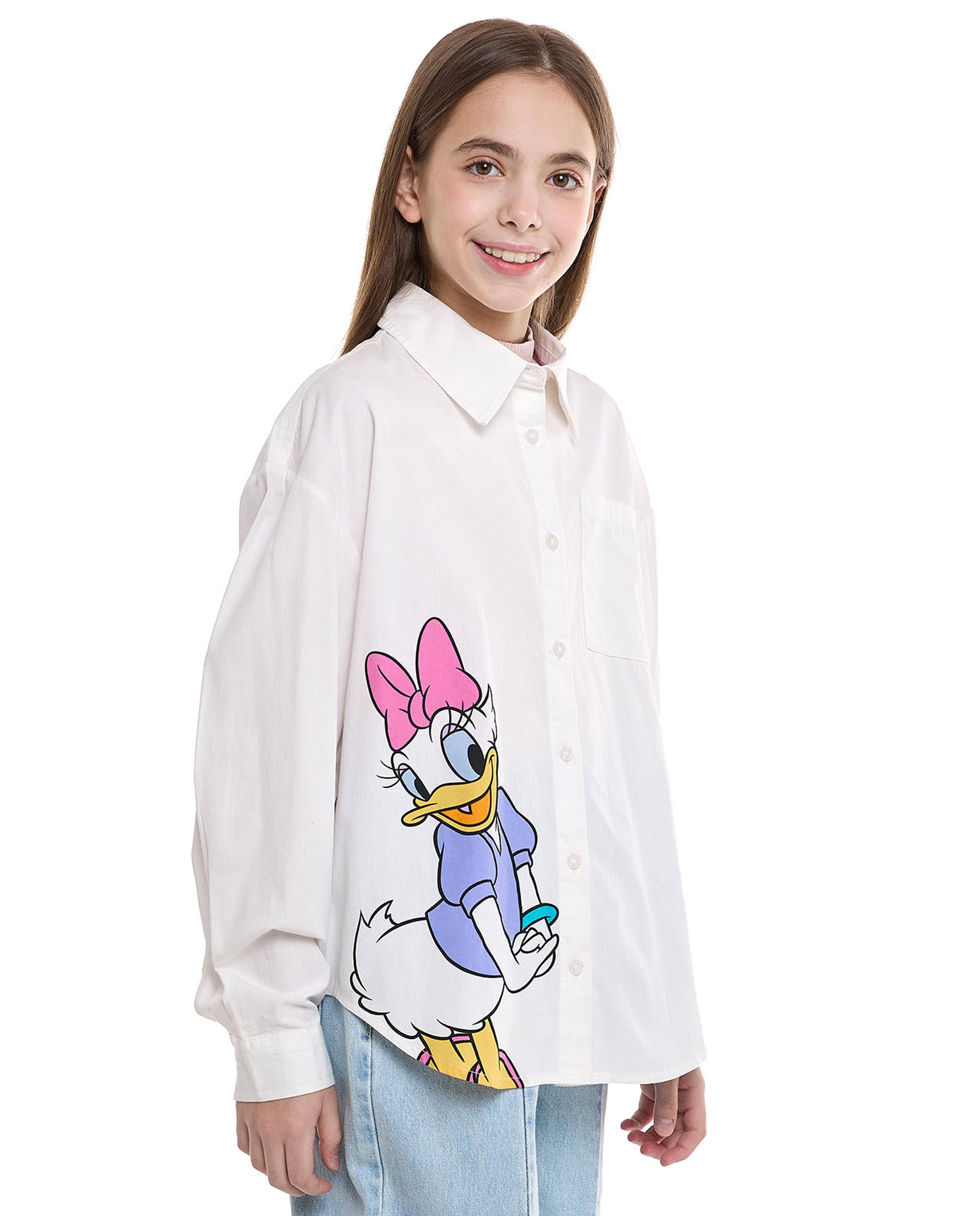 Daisy Duck Shirt With Classic Collar And Long Sleeves