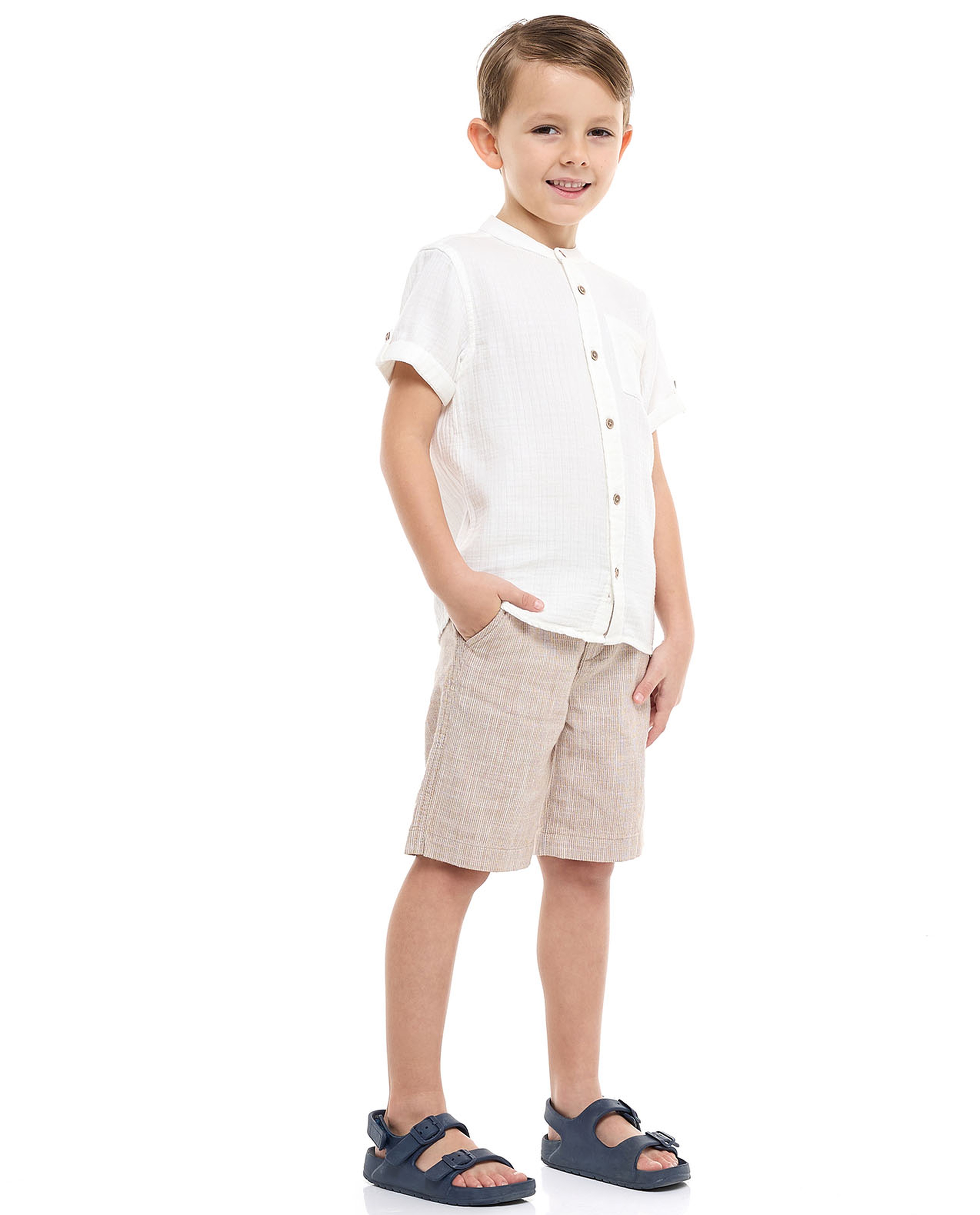 Textured Chino Shorts with Button Closure