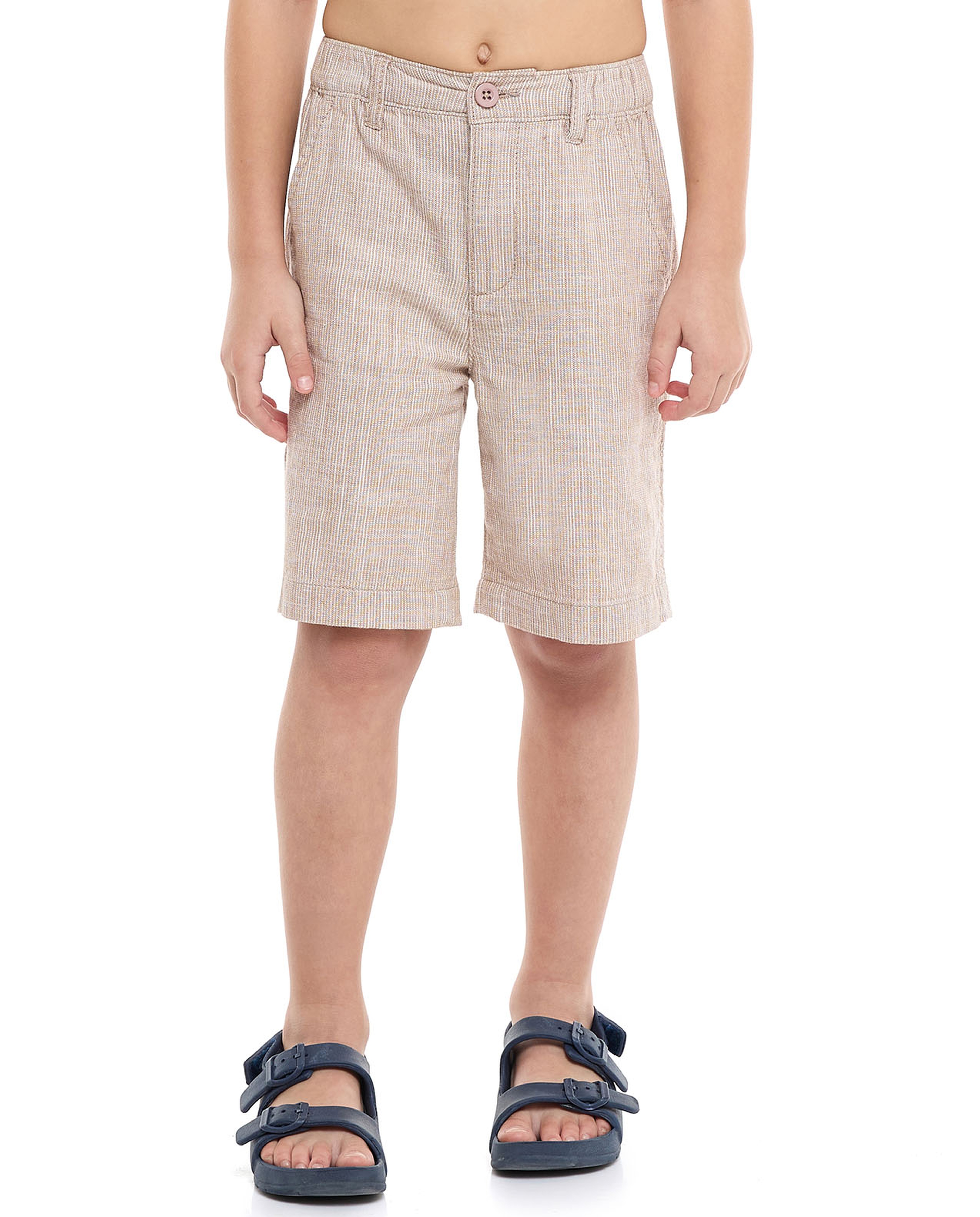 Textured Chino Shorts with Button Closure
