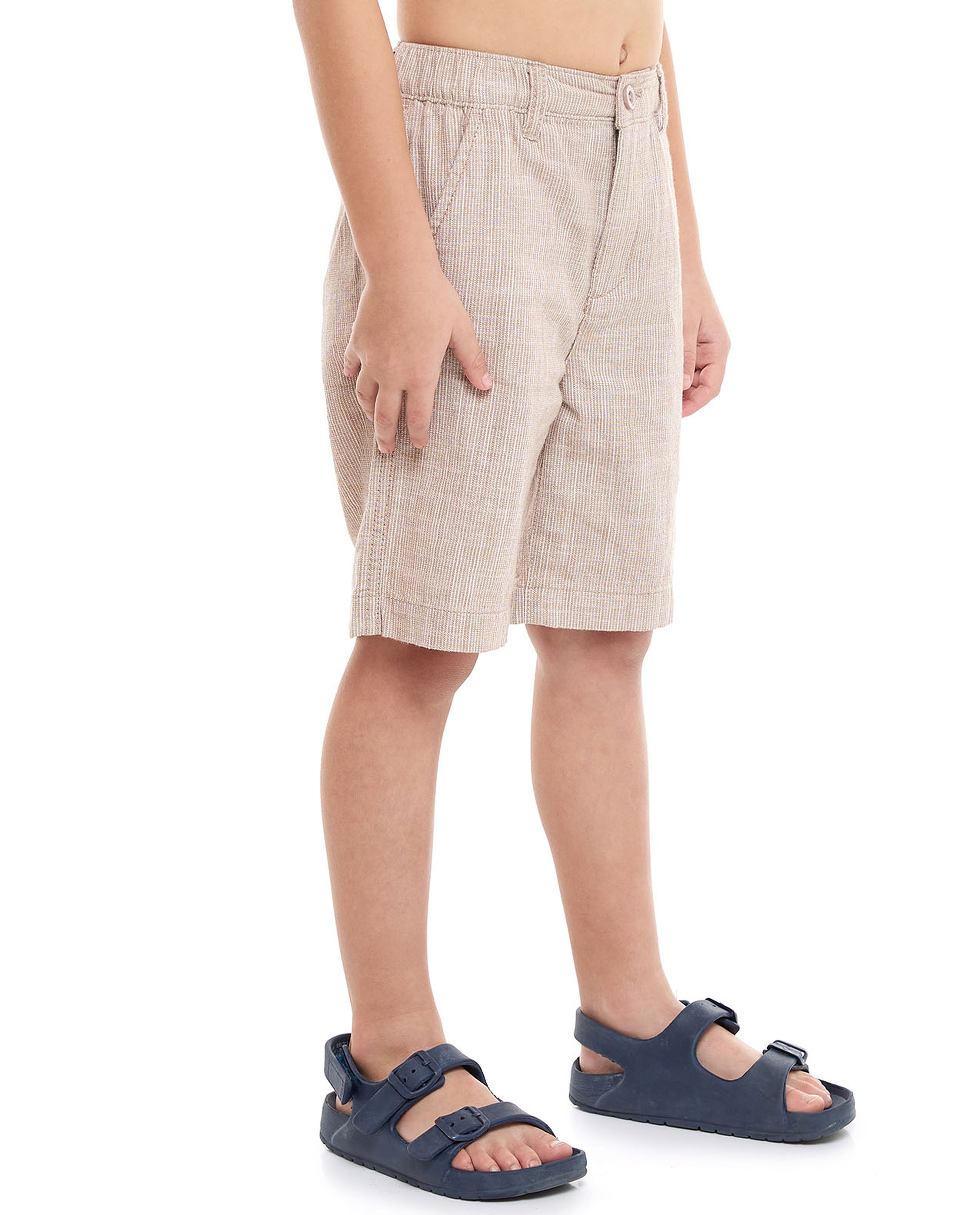 Textured Chino Shorts with Button Closure