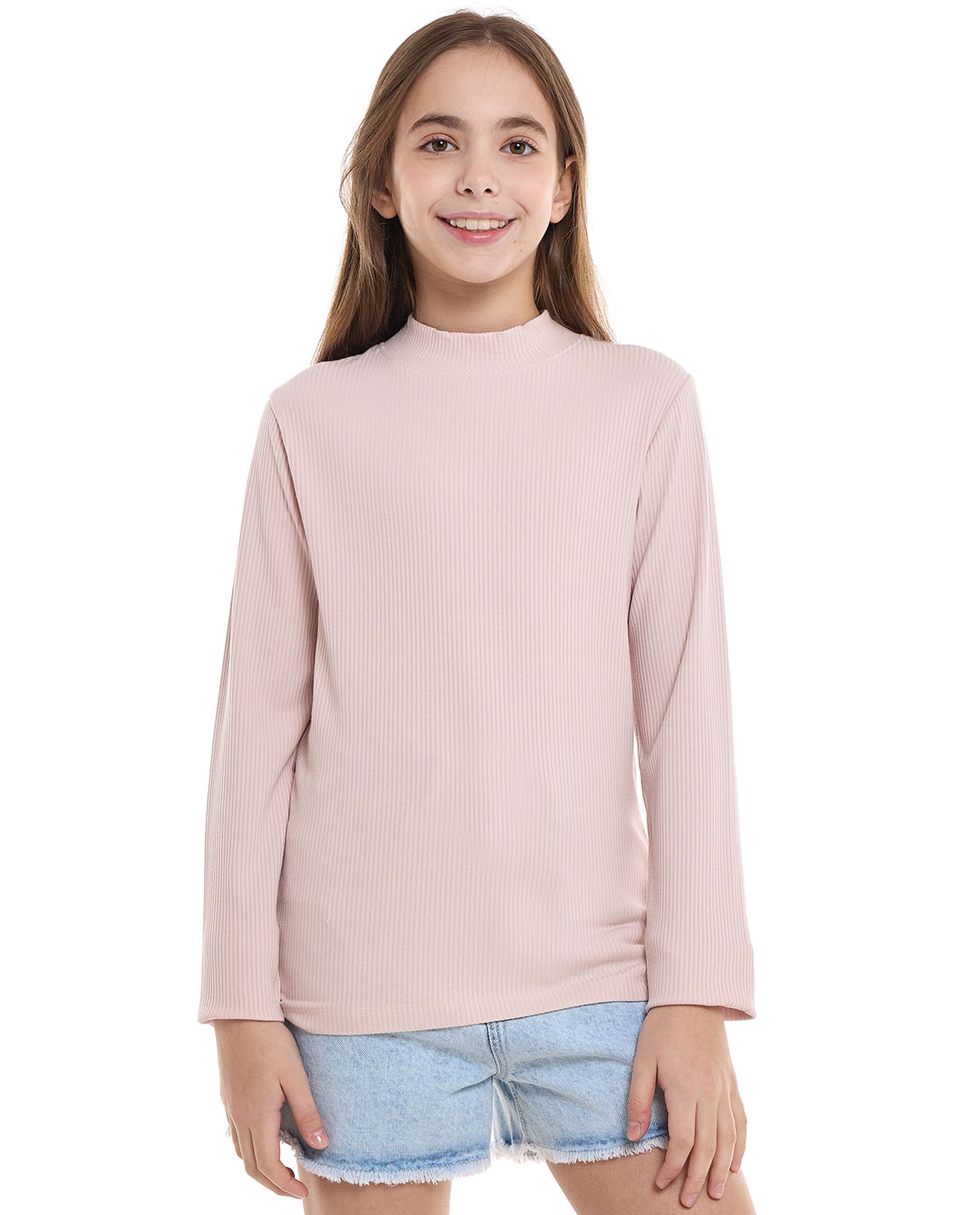 Ribbed Top With Mock Neck And Long Sleeves