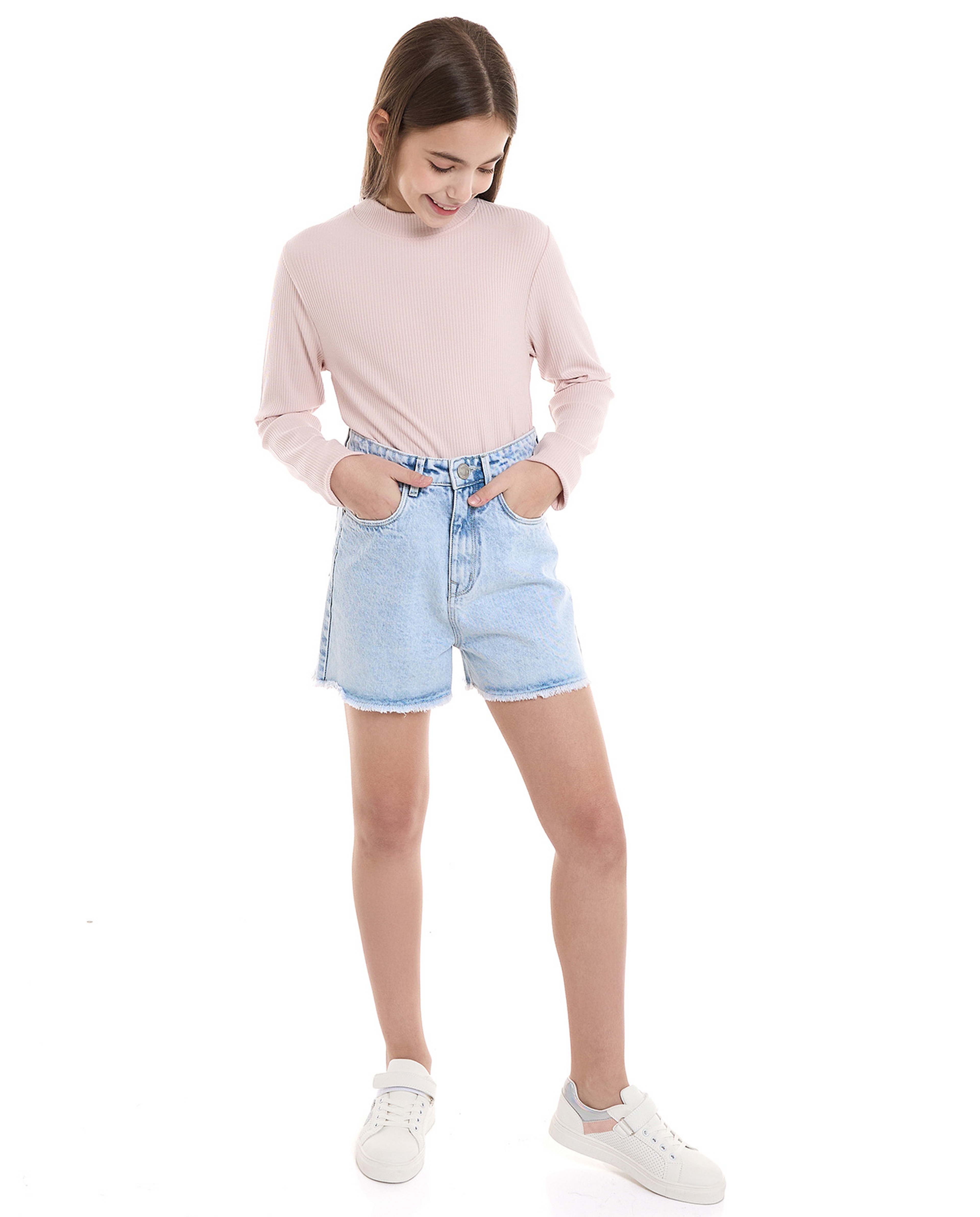 Ribbed Top With Mock Neck And Long Sleeves